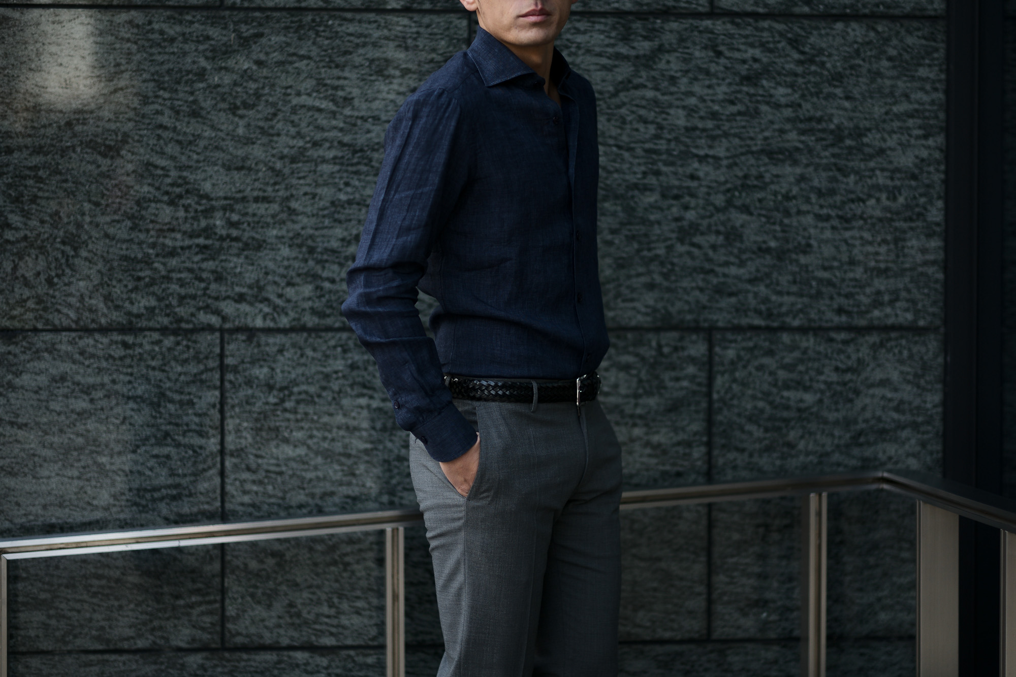 AVINO Laboratorio Napoletano(アヴィーノ・ラボラトリオ・ナポレターノ) Linen Dress Shirts (リネン ドレス シャツ) リネン100% ワイドカラー シャツ NAVY (ネイビー) made in italy (イタリア製) 2020 春夏 【ご予約受付中】愛知 名古屋 altoediritto アルトエデリット リネンシャツ