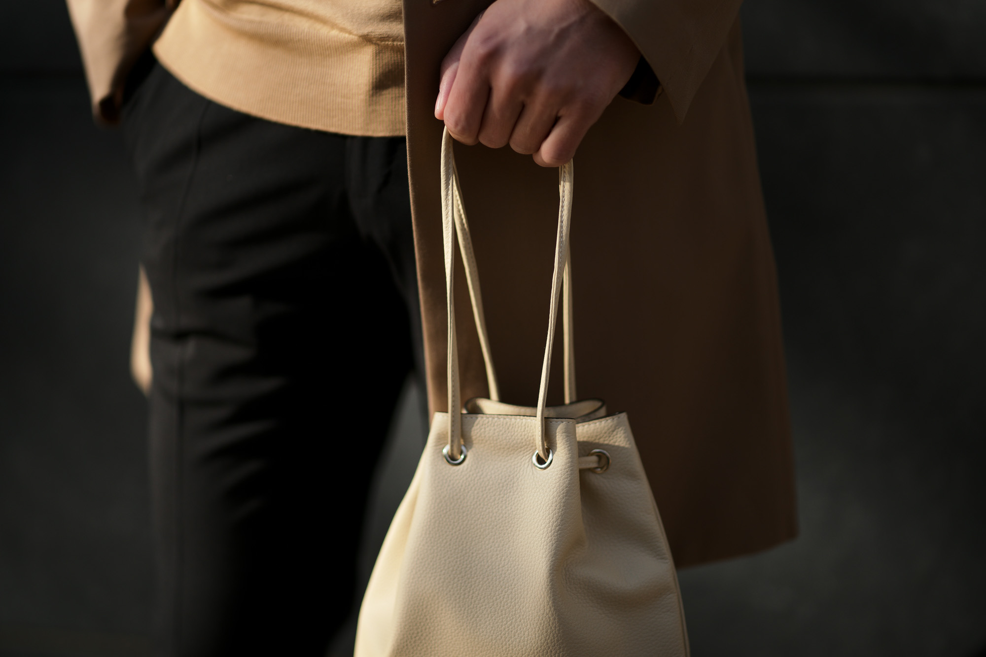 Cisei(シセイ) Drawstring Bag (ドローストリングバッグ) Lindos Leather (リンドス レザー) レザードローストリングバック 巾着 BEIGE (ベージュ) Made in italy (イタリア製) 2020春夏新作 愛知 名古屋 altoediritto アルトデリット きんちゃく レザーバック