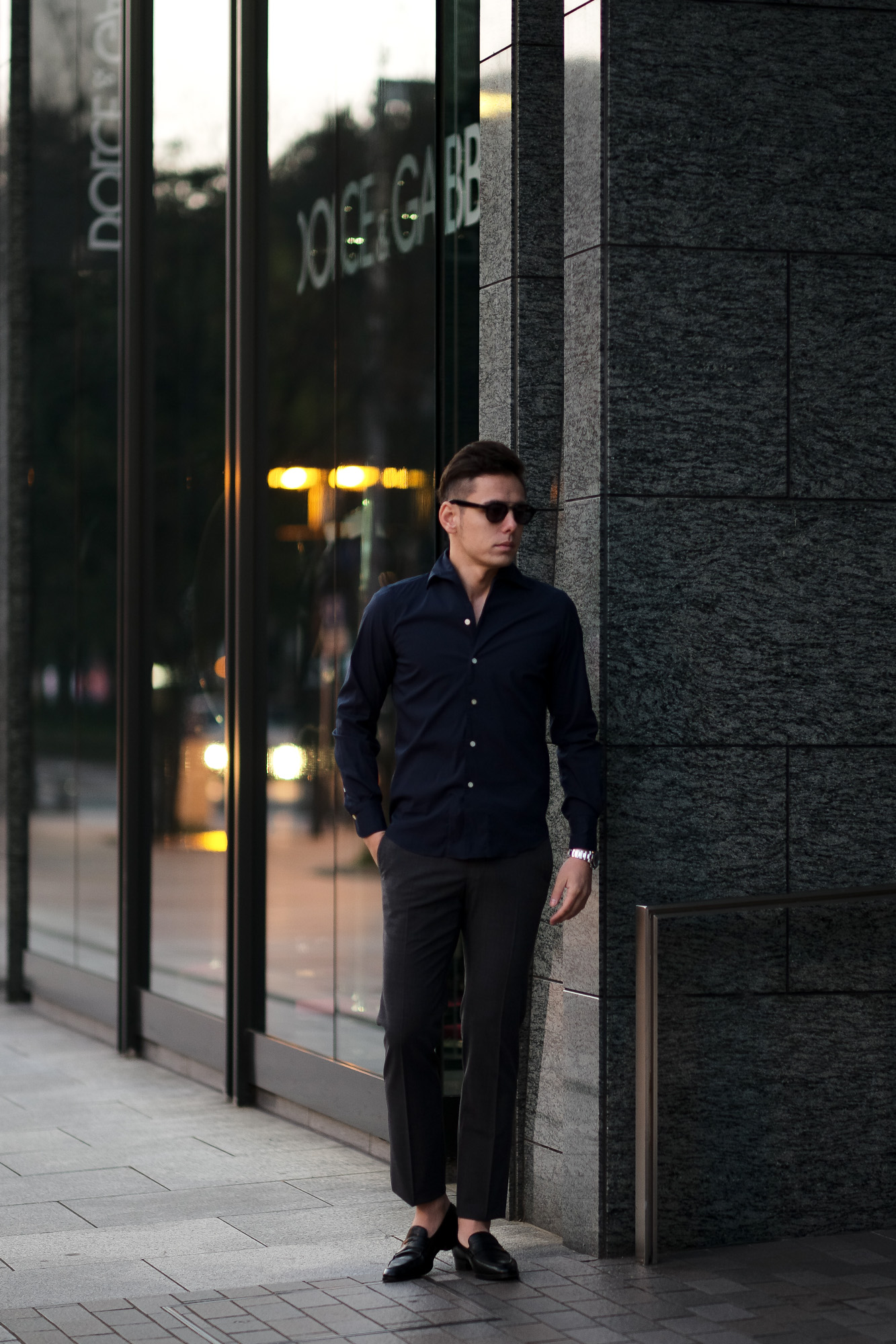 Finamore (フィナモレ) SEUL ITALIAN COLOR STRETCH COTTON SHIRTS ストレッチコットン ワンピースカラー シャツ NAVY (ネイビー) made in italy (イタリア製) 2020 春夏新作 愛知 名古屋 altoediritto アルトエデリット シャツ