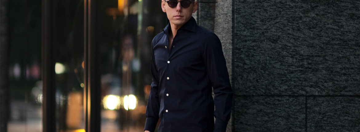 Finamore (フィナモレ) SEUL ITALIAN COLOR STRETCH COTTON SHIRTS ストレッチコットン ワンピースカラー シャツ NAVY (ネイビー) made in italy (イタリア製) 2020 春夏新作 愛知 名古屋 altoediritto アルトエデリット シャツ