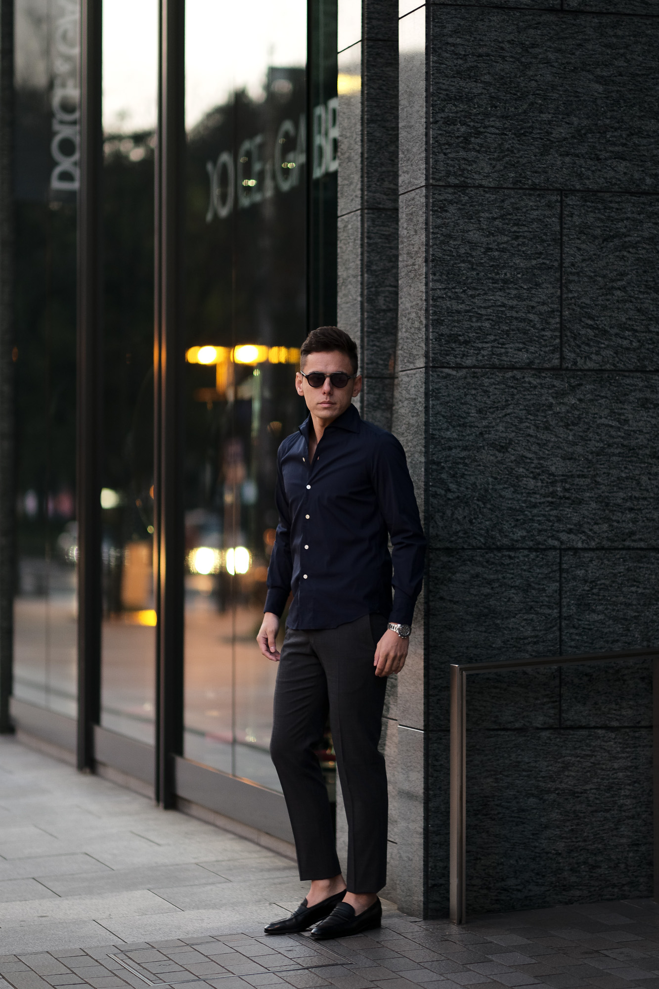 Finamore (フィナモレ) SEUL ITALIAN COLOR STRETCH COTTON SHIRTS ストレッチコットン ワンピースカラー シャツ NAVY (ネイビー) made in italy (イタリア製) 2020 春夏新作 愛知 名古屋 altoediritto アルトエデリット シャツ