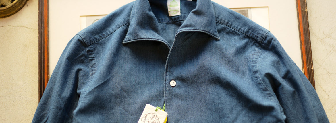 Finamore (フィナモレ) SEUL ITALIAN COLOR DENIM SHIRTS デニム ワンピースカラー シャツ BLEACH (ブリーチ・01) made in italy (イタリア製) 2020春夏新作 【入荷しました】【フリー分発売開始】のイメージ