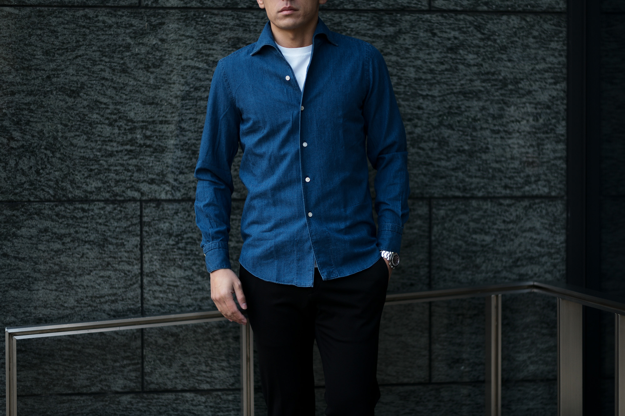 Finamore (フィナモレ) SEUL ITALIAN COLOR DENIM SHIRTS デニム ワンピースカラー シャツ BLEACH (ブリーチ・01) made in italy (イタリア製) 2020春夏新作 愛知 名古屋 altoediritto アルトエデリット デニムシャツ