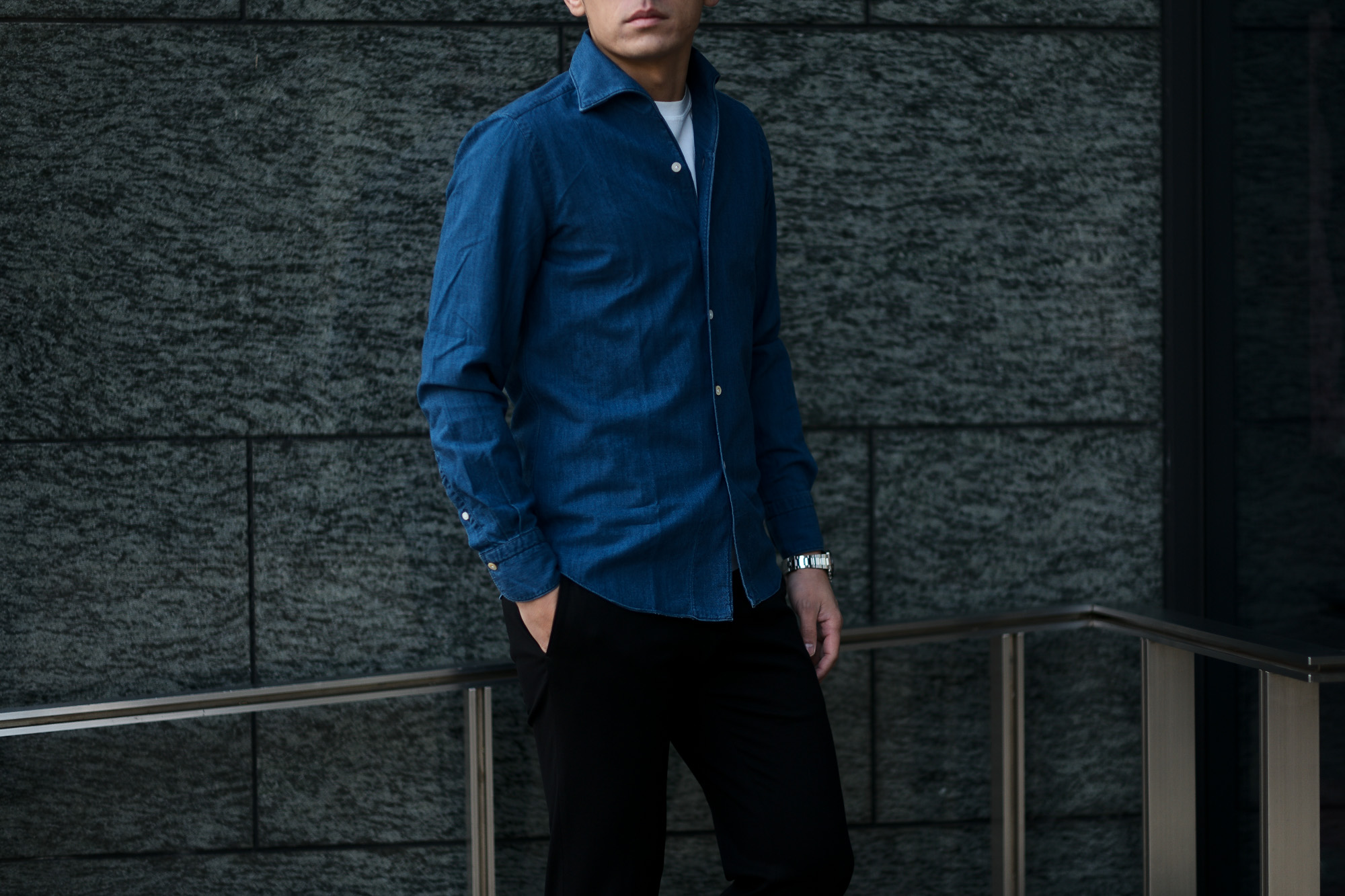 Finamore (フィナモレ) SEUL ITALIAN COLOR DENIM SHIRTS デニム ワンピースカラー シャツ BLEACH (ブリーチ・01) made in italy (イタリア製) 2020春夏新作 愛知 名古屋 altoediritto アルトエデリット デニムシャツ