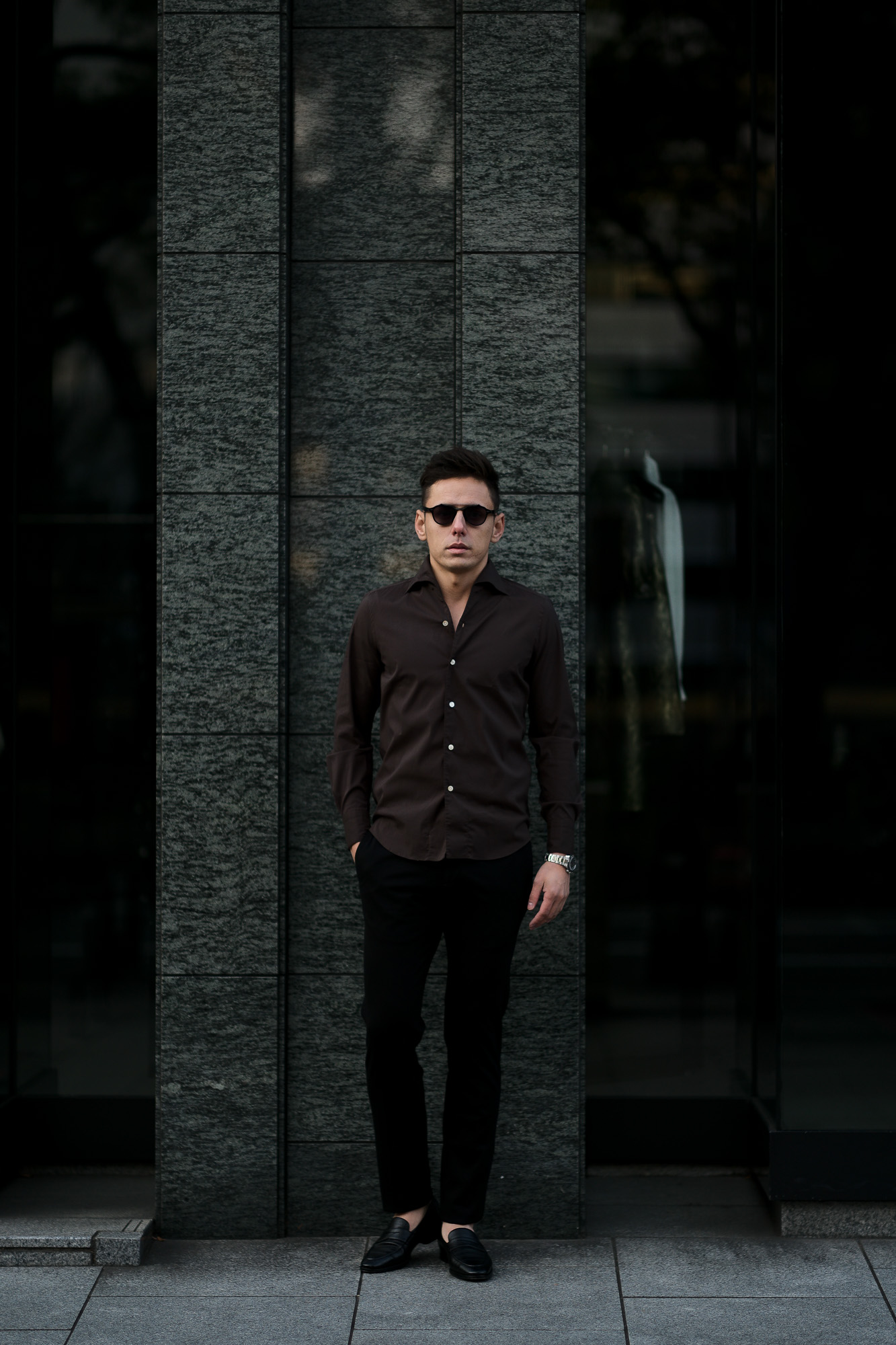 Finamore (フィナモレ) SEUL ITALIAN COLOR STRETCH COTTON SHIRTS ストレッチコットン ワンピースカラー シャツ BROWN (ブラウン) made in italy (イタリア製) 2020 春夏新作 愛知 名古屋 altoediritto アルトエデリット シャツ