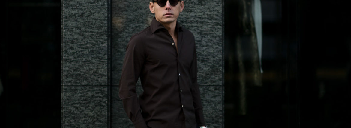 Finamore (フィナモレ) SEUL ITALIAN COLOR STRETCH COTTON SHIRTS ストレッチコットン ワンピースカラー シャツ BROWN (ブラウン) made in italy (イタリア製) 2020 春夏新作 愛知 名古屋 altoediritto アルトエデリット シャツ