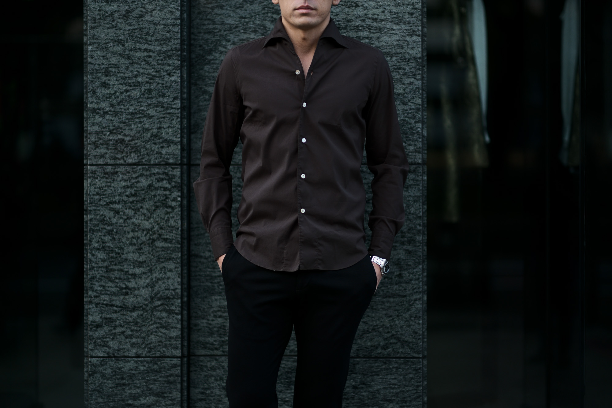 Finamore (フィナモレ) SEUL ITALIAN COLOR STRETCH COTTON SHIRTS ストレッチコットン ワンピースカラー シャツ BROWN (ブラウン) made in italy (イタリア製) 2020 春夏新作 愛知 名古屋 altoediritto アルトエデリット シャツ