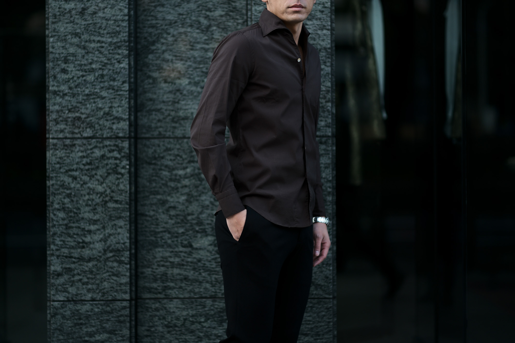 Finamore (フィナモレ) SEUL ITALIAN COLOR STRETCH COTTON SHIRTS ストレッチコットン ワンピースカラー シャツ BROWN (ブラウン) made in italy (イタリア製) 2020 春夏新作 愛知 名古屋 altoediritto アルトエデリット シャツ