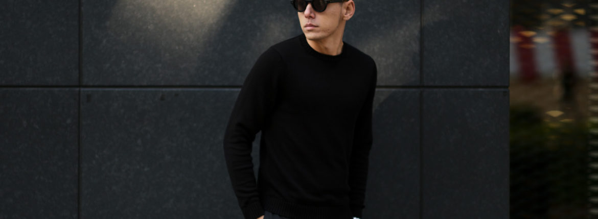 ZANONE(ザノーネ) Crew Neck Sweater (クルーネック セーター) リネンコットン ミドルゲージ サマー ニット セーター BLACK (ブラック・Z0015) made in italy (イタリア製) 2020 春夏新作 愛知 名古屋 altoediritto アルトエデリット