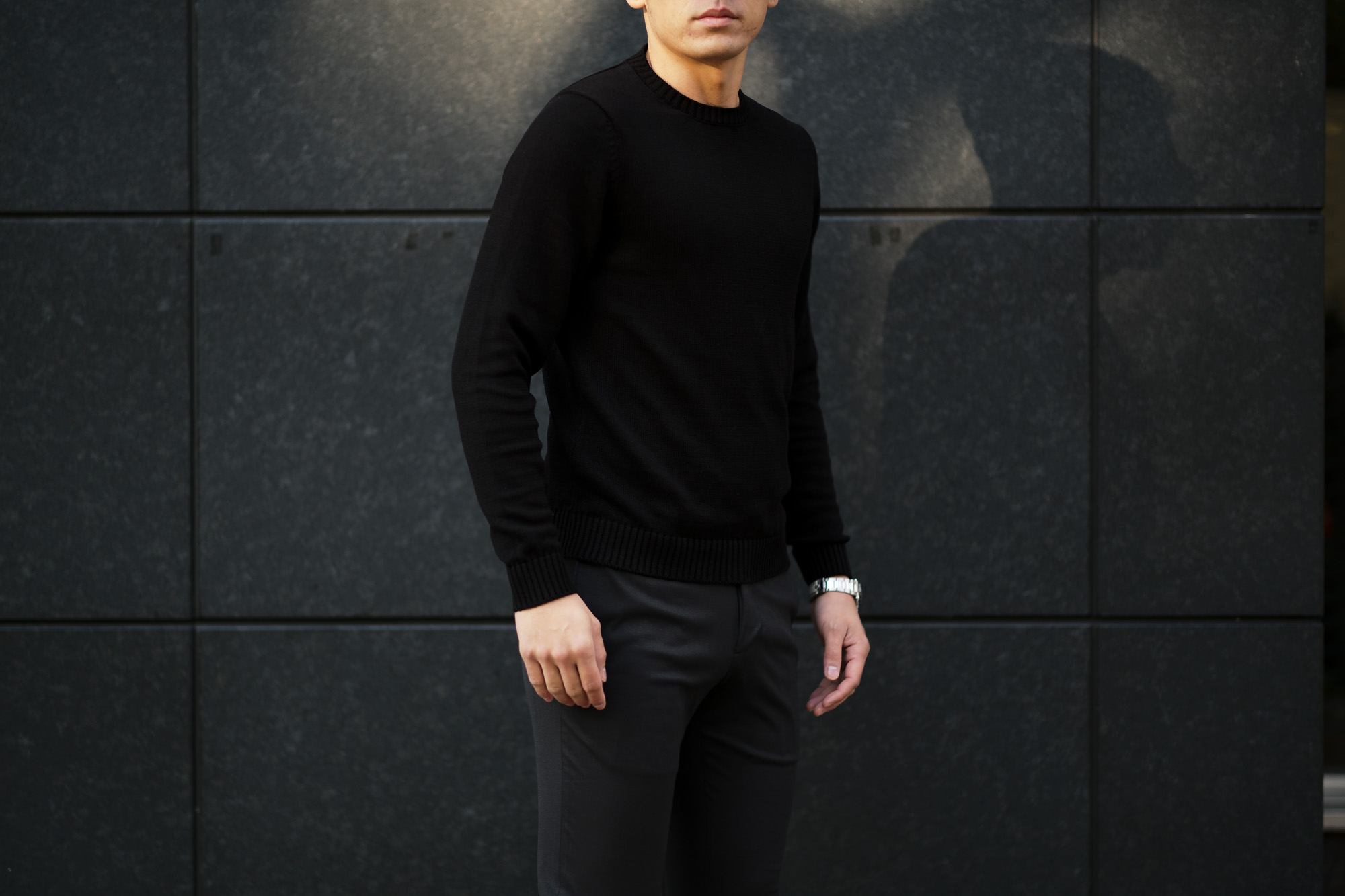 ZANONE(ザノーネ) Crew Neck Sweater (クルーネック セーター) リネンコットン ミドルゲージ サマー ニット セーター BLACK (ブラック・Z0015) made in italy (イタリア製) 2020 春夏新作 愛知 名古屋 altoediritto アルトエデリット