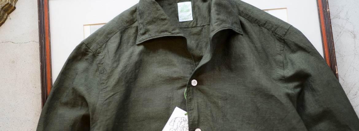 Finamore (フィナモレ) SEUL ITALIAN COLOR COTTON LINEN SHIRTS コットンリネン ワンピースカラー シャツ OLIVE (オリーブ・14) made in italy (イタリア製) 2020 春夏新作 愛知 名古屋 altoediritto アルトエデリット