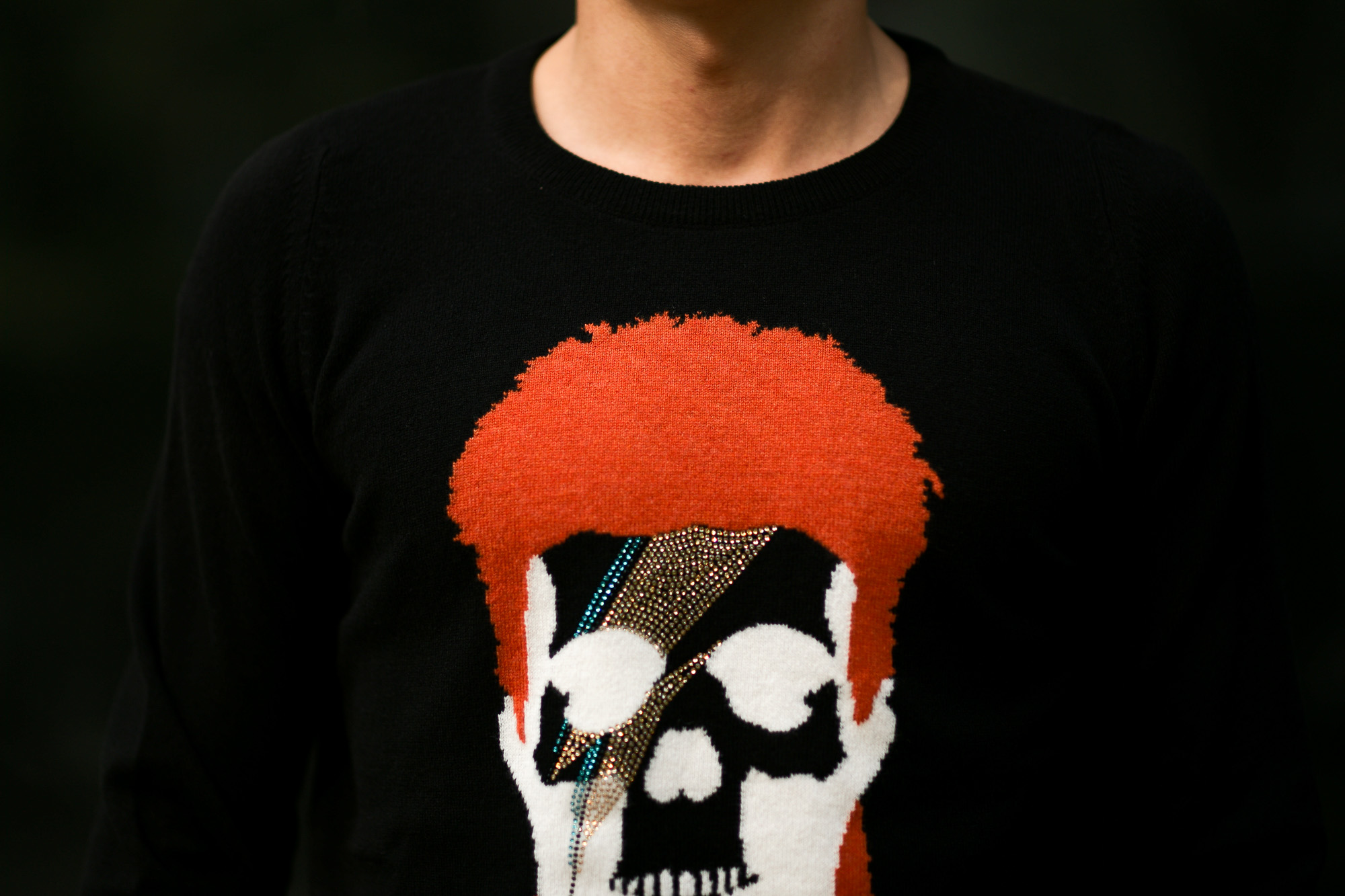 lucien pellat-finet(ルシアン ペラフィネ) David Bowie Skull Cashmere Sweater (デヴィッド ボウイ スカル カシミア セーター) インターシャ カシミア スカル セーター BLACK × NIVEOUS (ブラック × ホワイト) 愛知 名古屋 altoediritto アルトエデリット