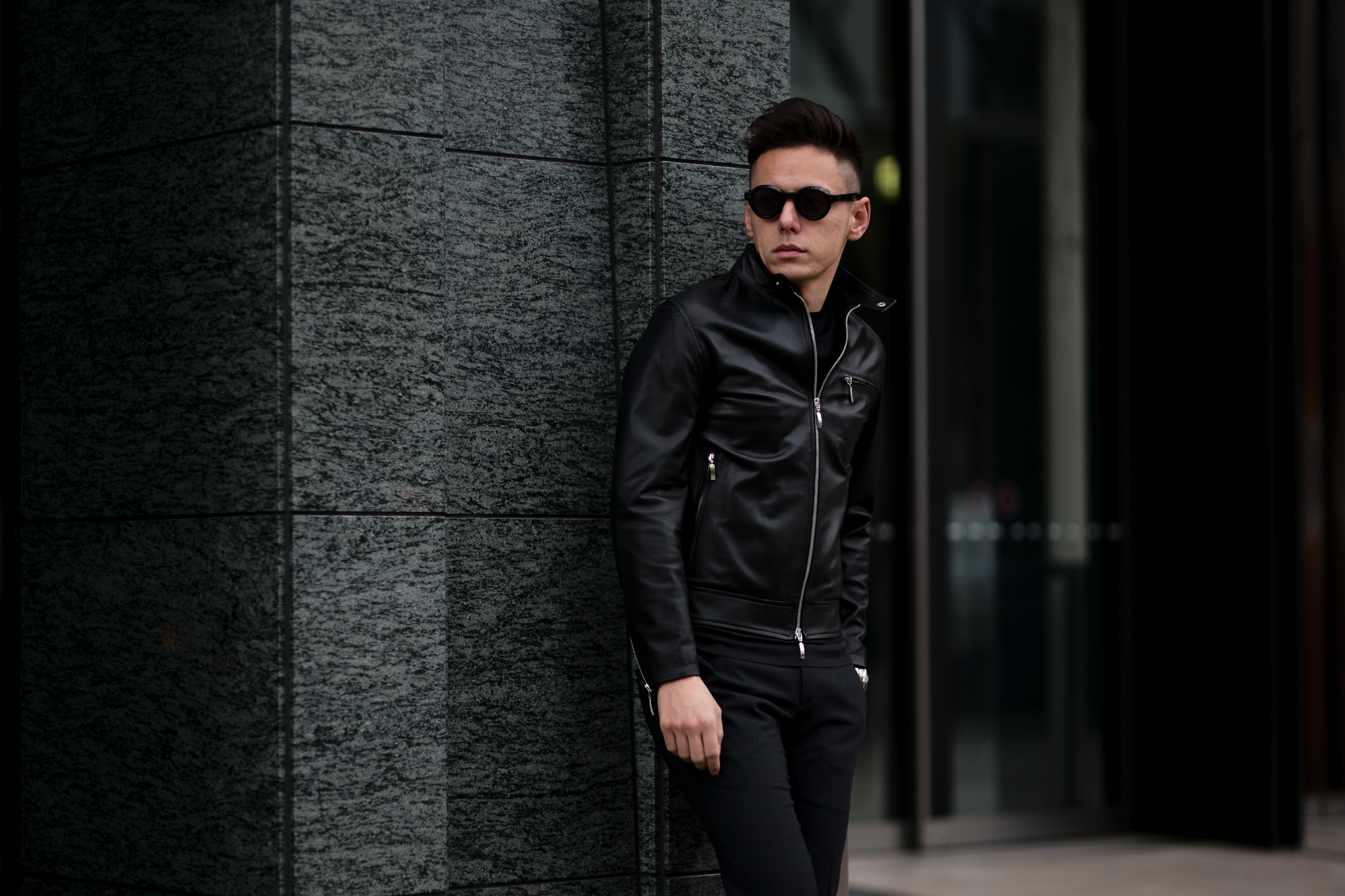 ブラック レザージャケット Single Leather Jacket＃ - レザージャケット