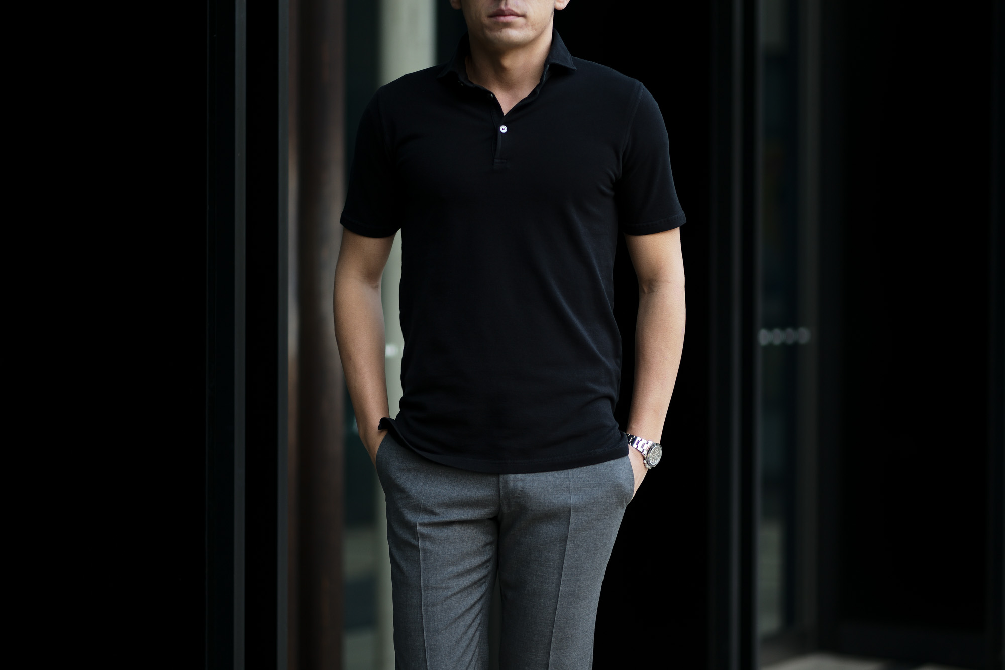 FEDELI(フェデーリ) Piquet Polo Shirt (ピケ ポロシャツ) カノコ ポロシャツ BLACK (ブラック・36) made in italy (イタリア製)2020 春夏新作 愛知 名古屋 altoediritto アルトエデリット ポロ