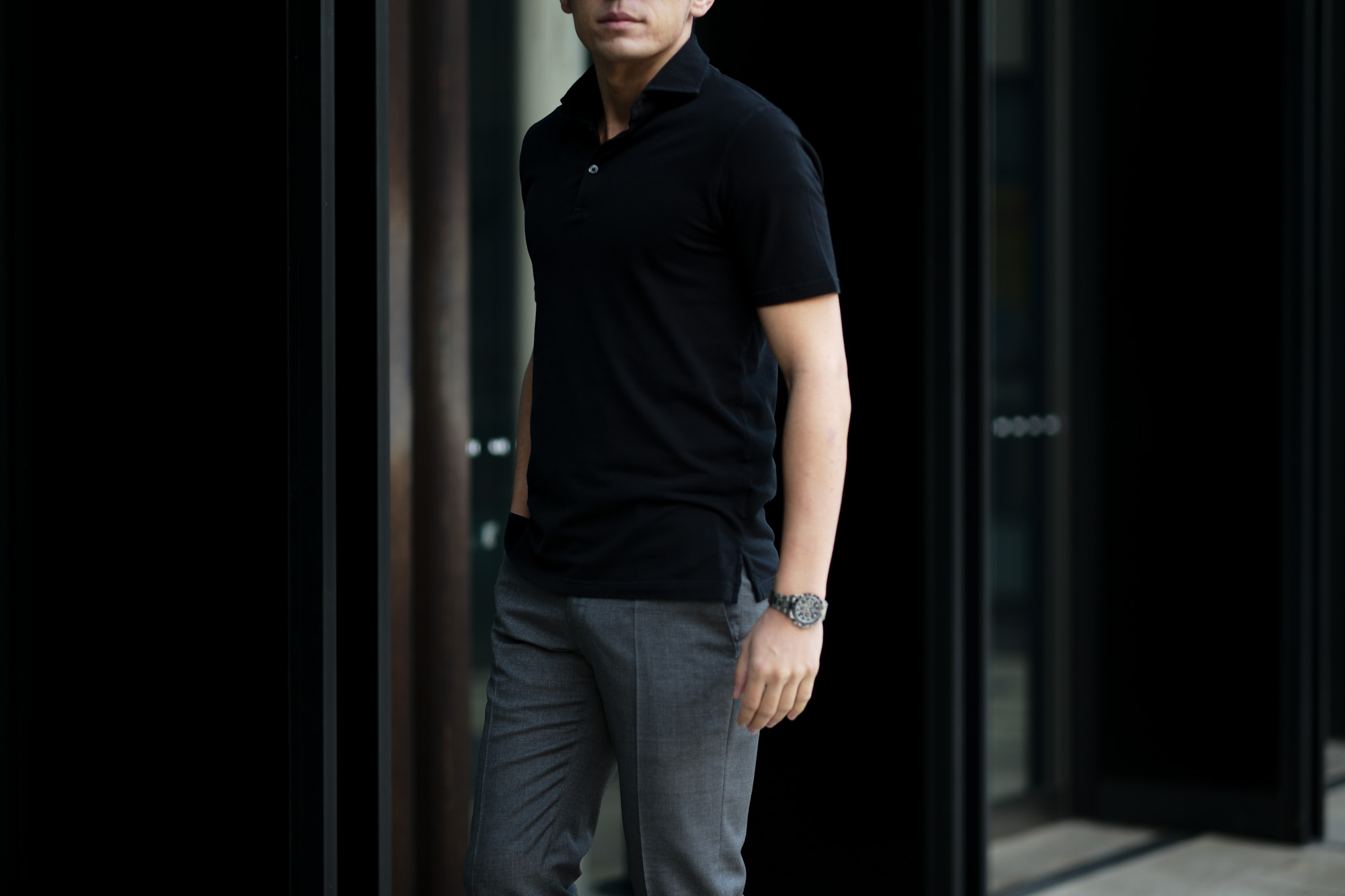 FEDELI(フェデーリ) Piquet Polo Shirt (ピケ ポロシャツ) カノコ ポロシャツ BLACK (ブラック・36) made in italy (イタリア製)2020 春夏新作 愛知 名古屋 altoediritto アルトエデリット ポロ