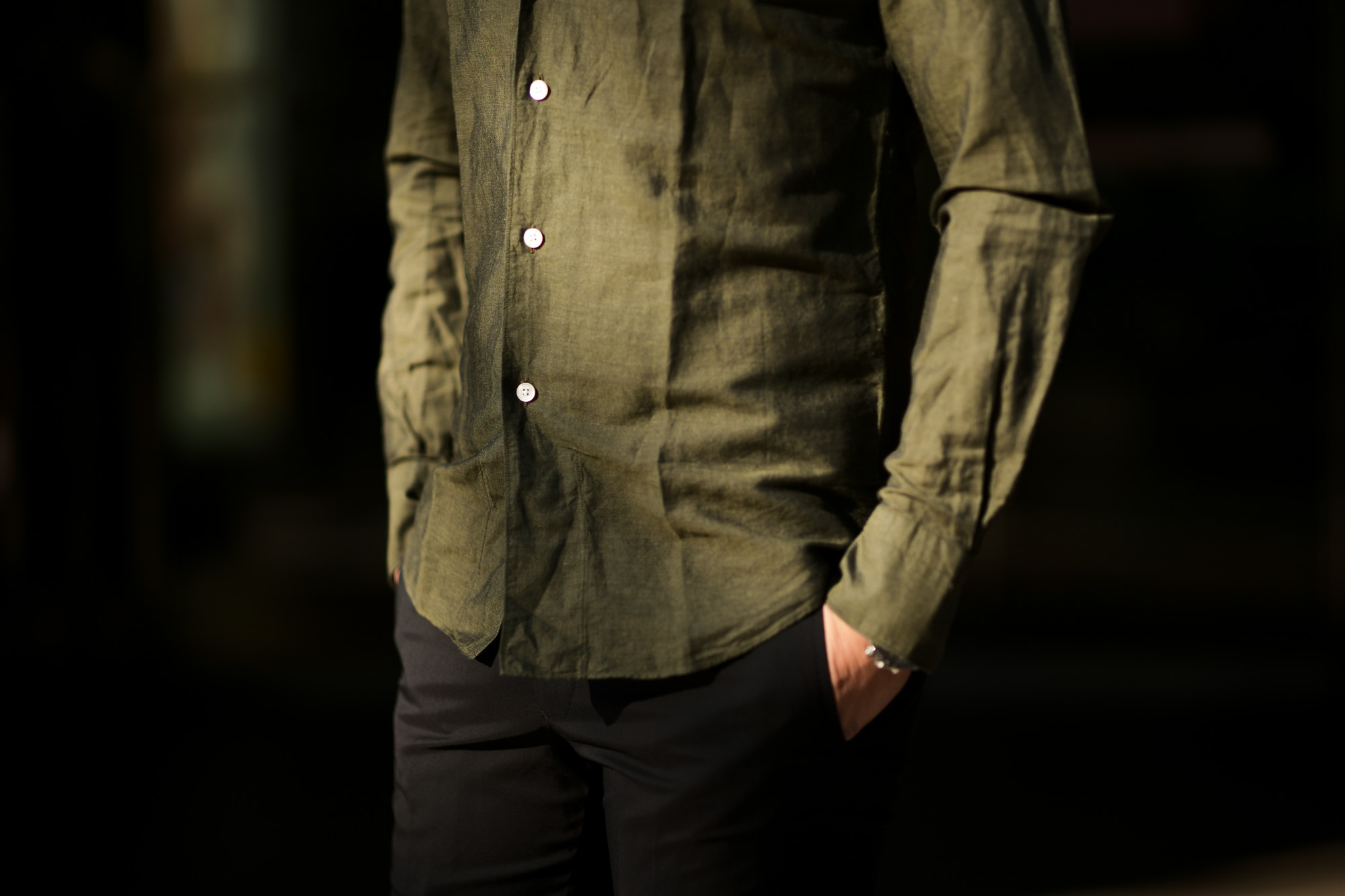 Finamore (フィナモレ) SEUL ITALIAN COLOR COTTON LINEN SHIRTS コットンリネン ワンピースカラー シャツ OLIVE (オリーブ・14) made in italy (イタリア製) 2020 春夏新作 愛知 名古屋 altoediritto アルトエデリット