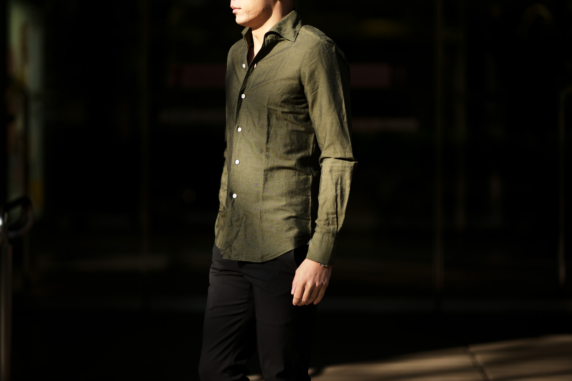 Finamore (フィナモレ) SEUL ITALIAN COLOR COTTON LINEN SHIRTS コットンリネン ワンピースカラー シャツ OLIVE (オリーブ・14) made in italy (イタリア製) 2020 春夏新作 愛知 名古屋 altoediritto アルトエデリット