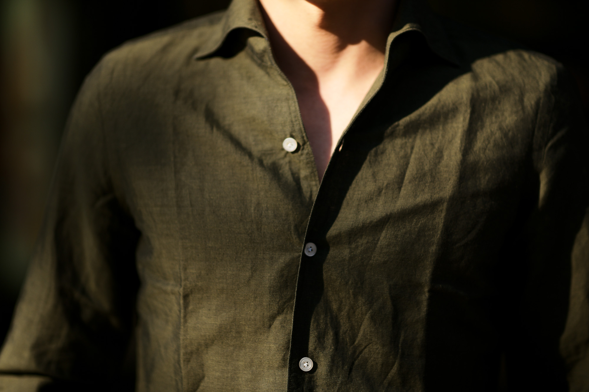 Finamore (フィナモレ) SEUL ITALIAN COLOR COTTON LINEN SHIRTS コットンリネン ワンピースカラー シャツ OLIVE (オリーブ・14) made in italy (イタリア製) 2020 春夏新作 愛知 名古屋 altoediritto アルトエデリット