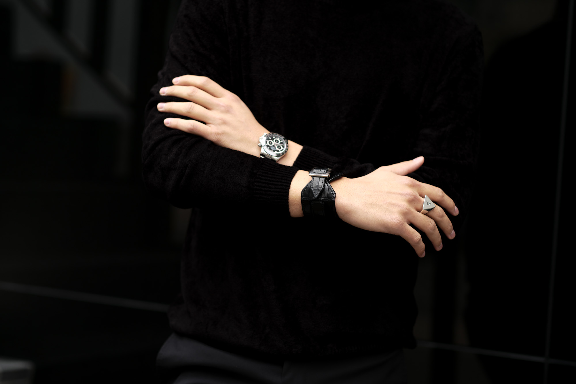 FIXER(フィクサー) CROCODILE LEATHER BRACELET 925 STERLING SILVER(925 スターリングシルバー) クロコダイル レザー ブレスレット BLACK (ブラック) 2020 【ご予約開始】【2020.3.14(Sat)～2020.3.29(Sun)】愛知 名古屋 altoediritto アルトエデリット クロコダイル ブレスレット バングル