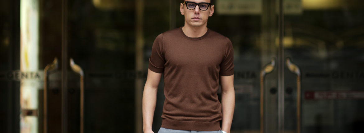 Gran Sasso (グランサッソ) Silk Knit T-shirt (シルクニット Tシャツ) SETA (シルク 100%) ショートスリーブ シルク ニット Tシャツ GOLD (ゴールド・170)　made in italy (イタリア製) 2020 春夏新作 gransasso 愛知 名古屋 altoediritto アルトエデリット