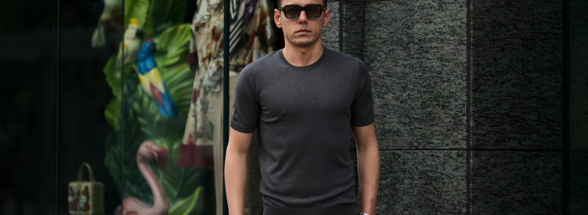 Gran Sasso (グランサッソ) Silk Knit T-shirt (シルクニット Tシャツ) SETA (シルク 100%) ショートスリーブ シルク ニット Tシャツ GREY (グレー・097)　made in italy (イタリア製) 2020 春夏新作のイメージ