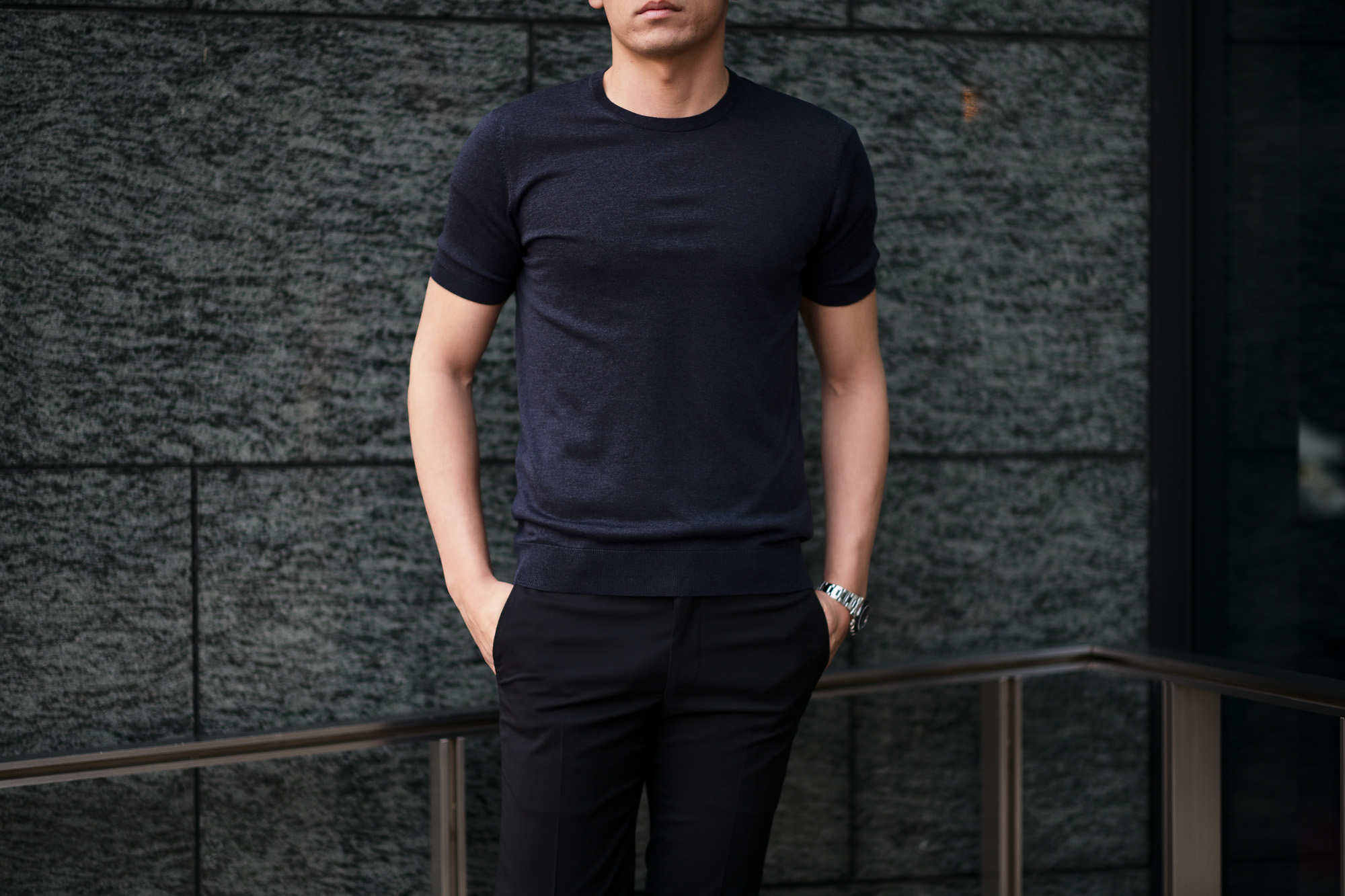 Gran Sasso (グランサッソ) Silk Knit T-shirt (シルクニット Tシャツ) SETA (シルク 100%) ショートスリーブ シルク ニット Tシャツ NAVY (ネイビー・597) made in italy (イタリア製) 2020 春夏新作  gransasso 愛知 名古屋 altoediritto アルトエデリット