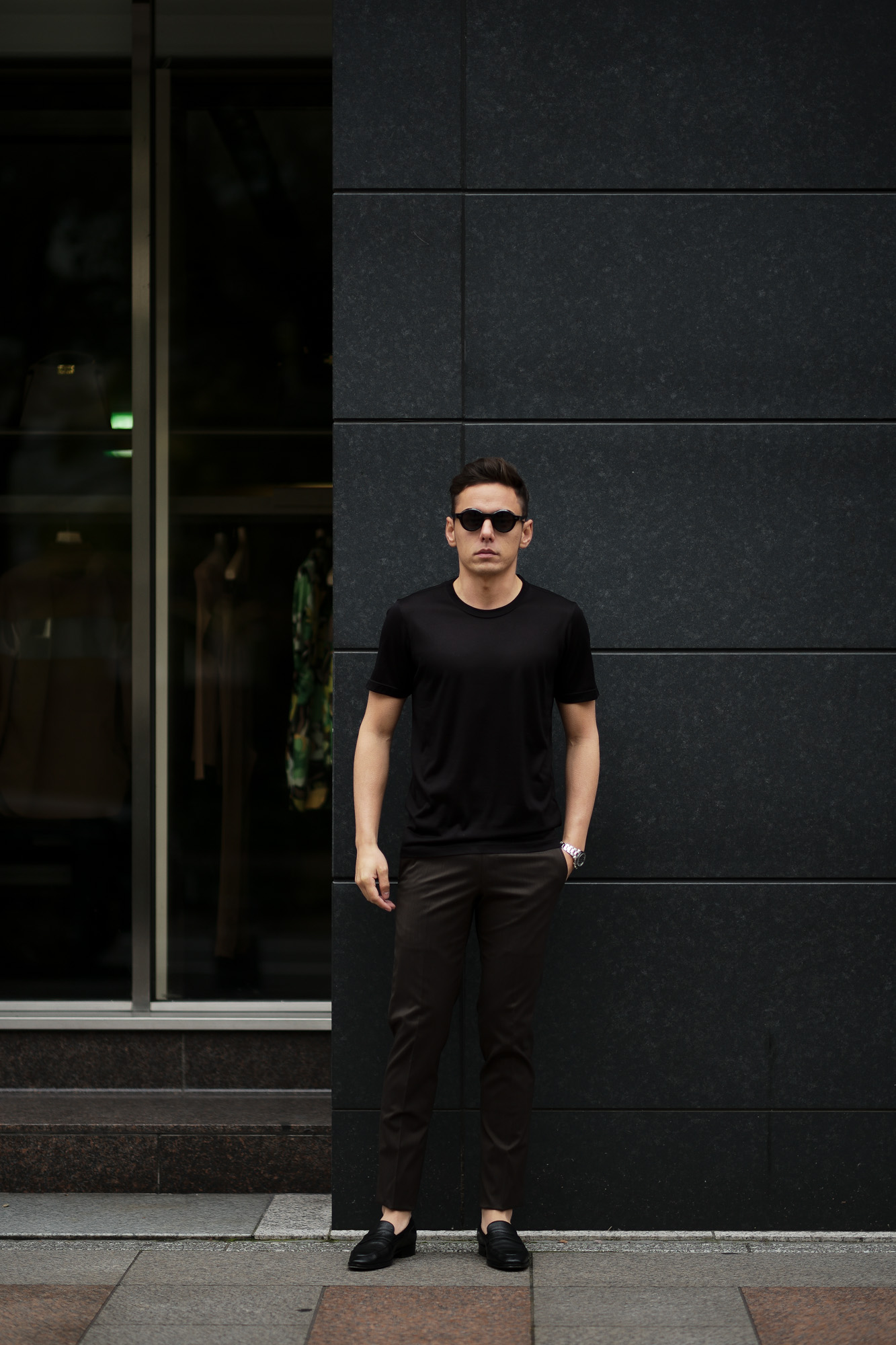 Gran Sasso (グランサッソ) Silk T-shirt (シルク Tシャツ) SETA (シルク 100%) ショートスリーブ シルク Tシャツ BLACK (ブラック・303) made in italy (イタリア製) 2020 春夏新作    愛知 名古屋 altoediritto アルトエデリット