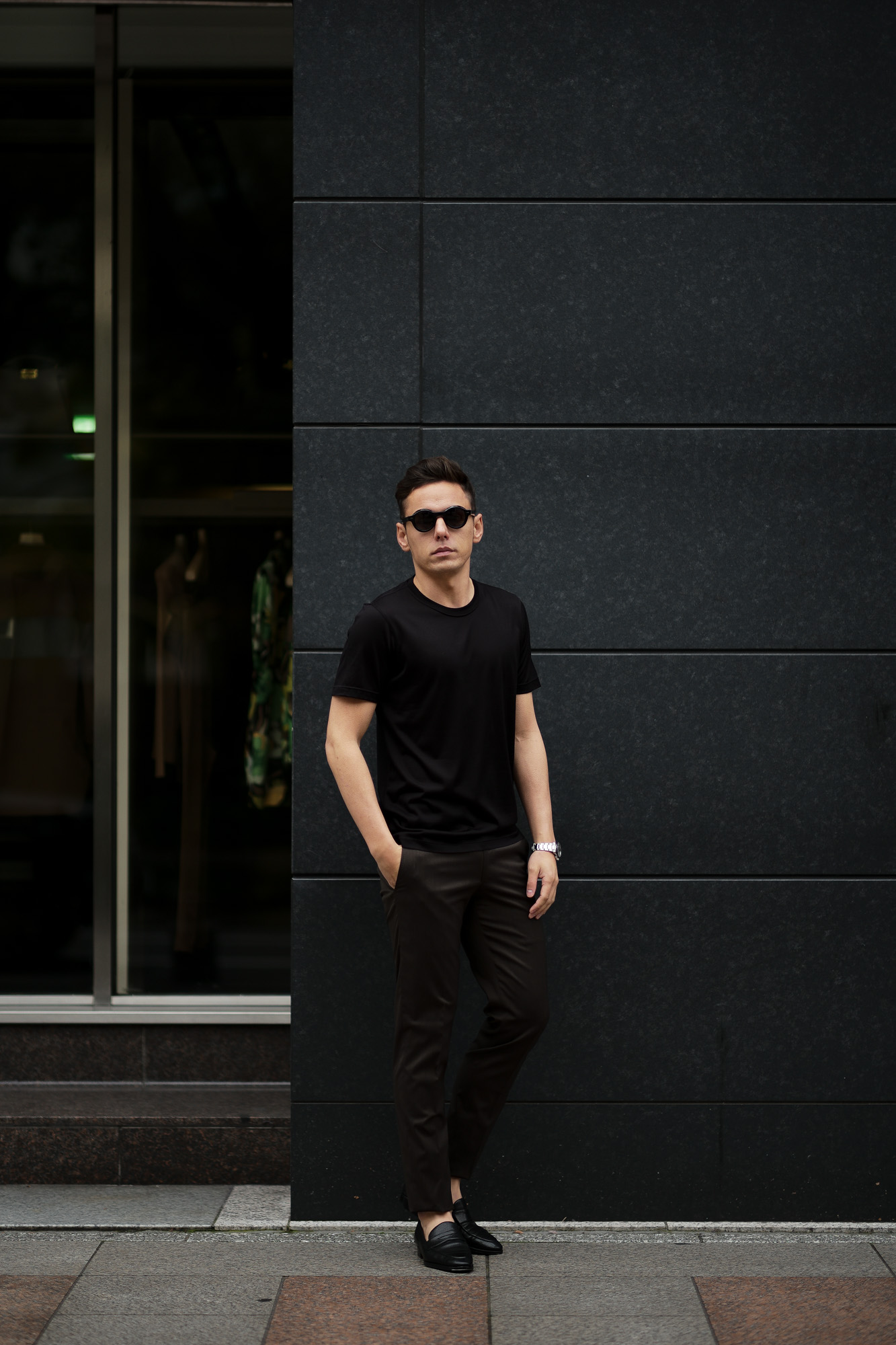 Gran Sasso (グランサッソ) Silk T-shirt (シルク Tシャツ) SETA (シルク 100%) ショートスリーブ シルク Tシャツ BLACK (ブラック・303) made in italy (イタリア製) 2020 春夏新作    愛知 名古屋 altoediritto アルトエデリット