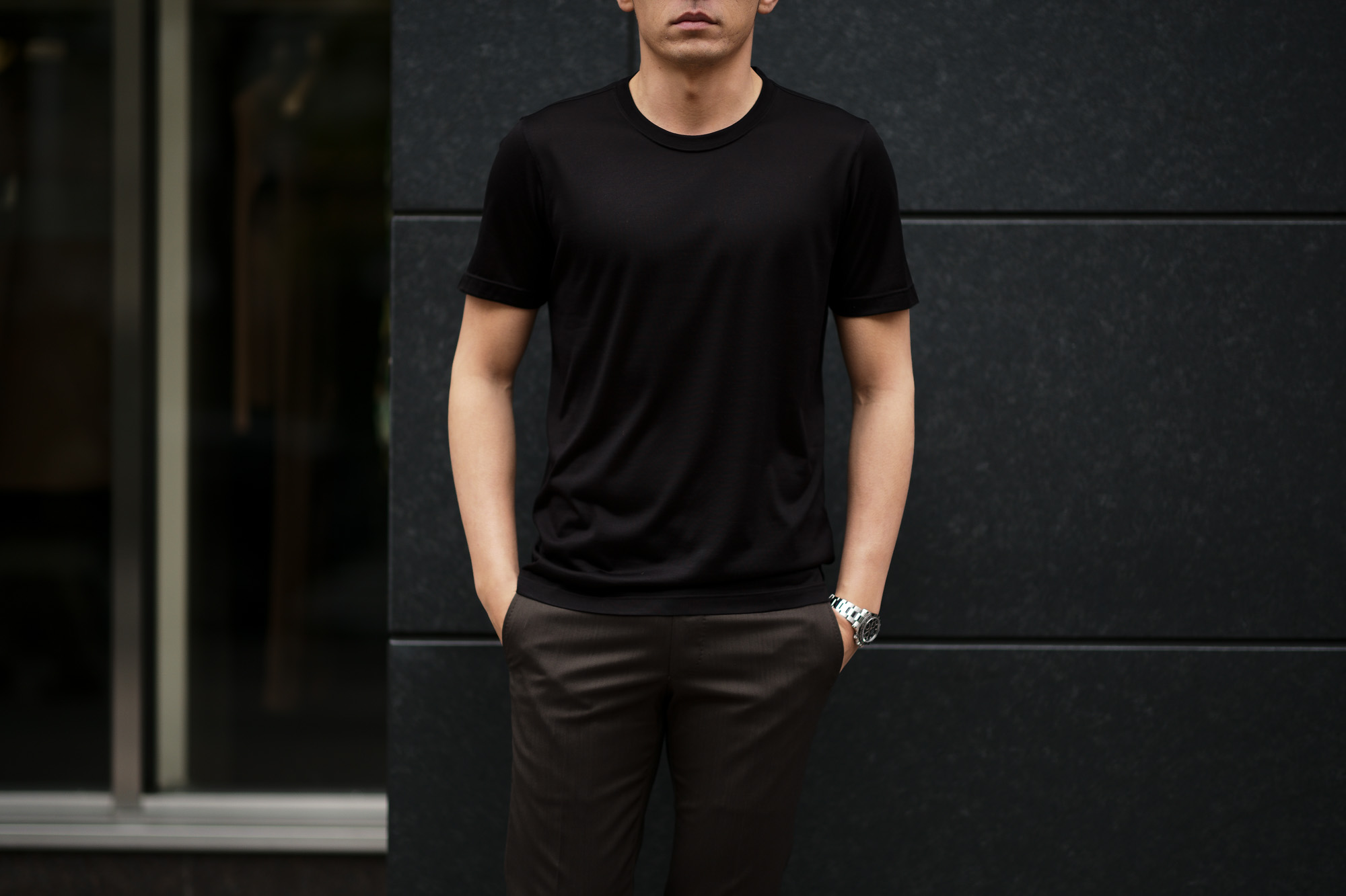 Gran Sasso (グランサッソ) Silk T-shirt (シルク Tシャツ) SETA (シルク 100%) ショートスリーブ シルク Tシャツ BLACK (ブラック・303) made in italy (イタリア製) 2020 春夏新作    愛知 名古屋 altoediritto アルトエデリット