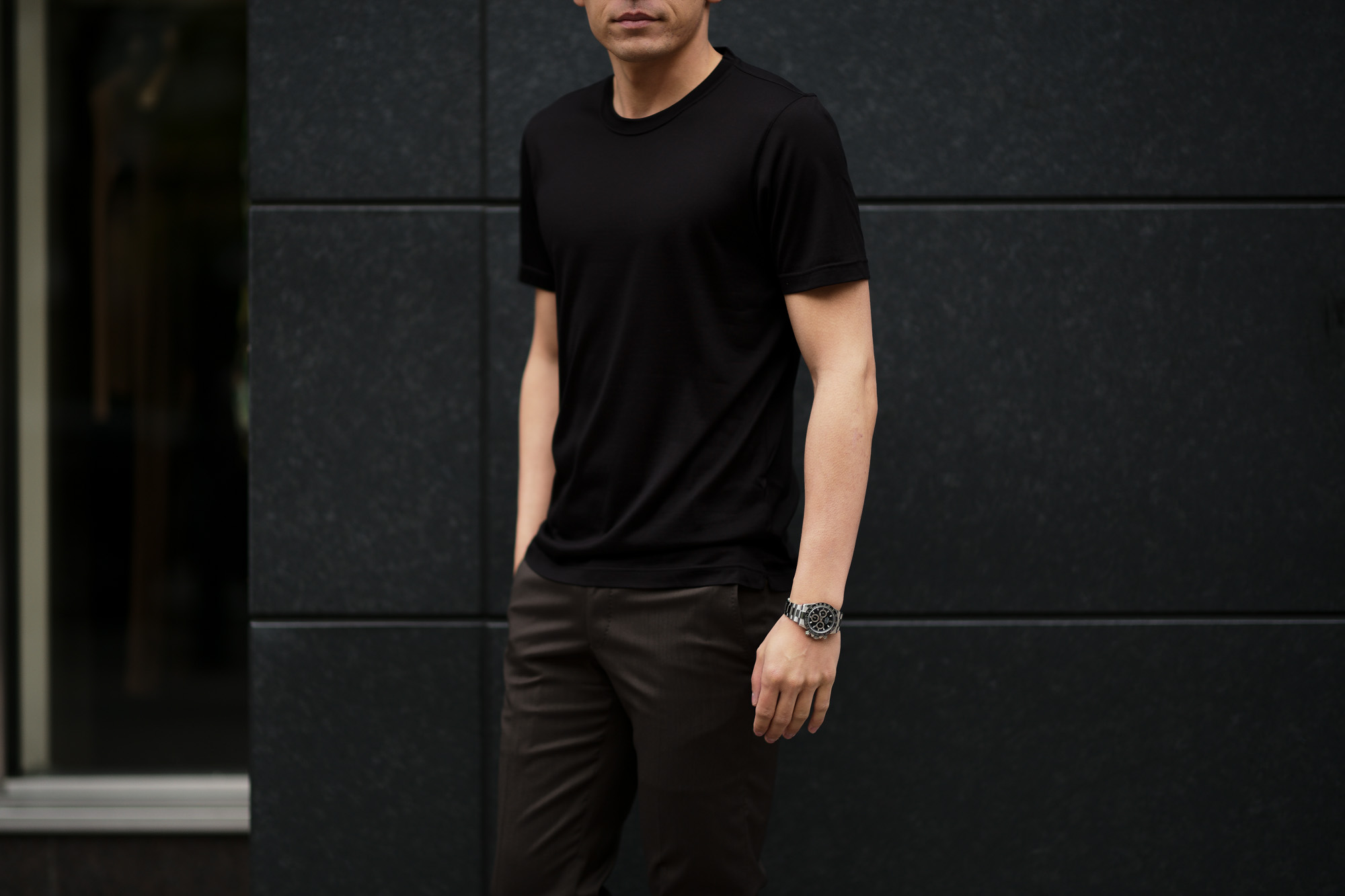 Gran Sasso (グランサッソ) Silk T-shirt (シルク Tシャツ) SETA (シルク 100%) ショートスリーブ シルク Tシャツ BLACK (ブラック・303) made in italy (イタリア製) 2020 春夏新作    愛知 名古屋 altoediritto アルトエデリット