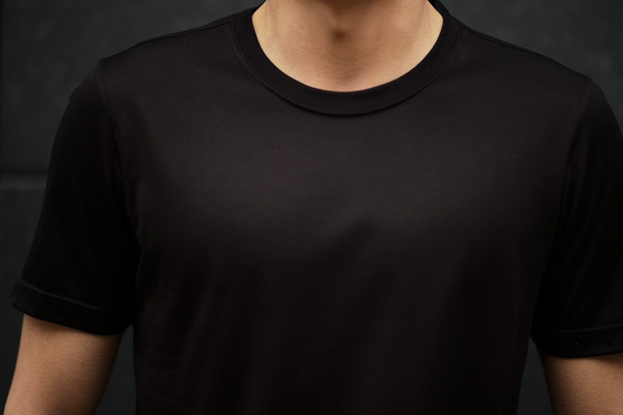 Gran Sasso (グランサッソ) Silk T-shirt (シルク Tシャツ) SETA (シルク 100%) ショートスリーブ シルク Tシャツ BLACK (ブラック・303) made in italy (イタリア製) 2020 春夏新作    愛知 名古屋 altoediritto アルトエデリット