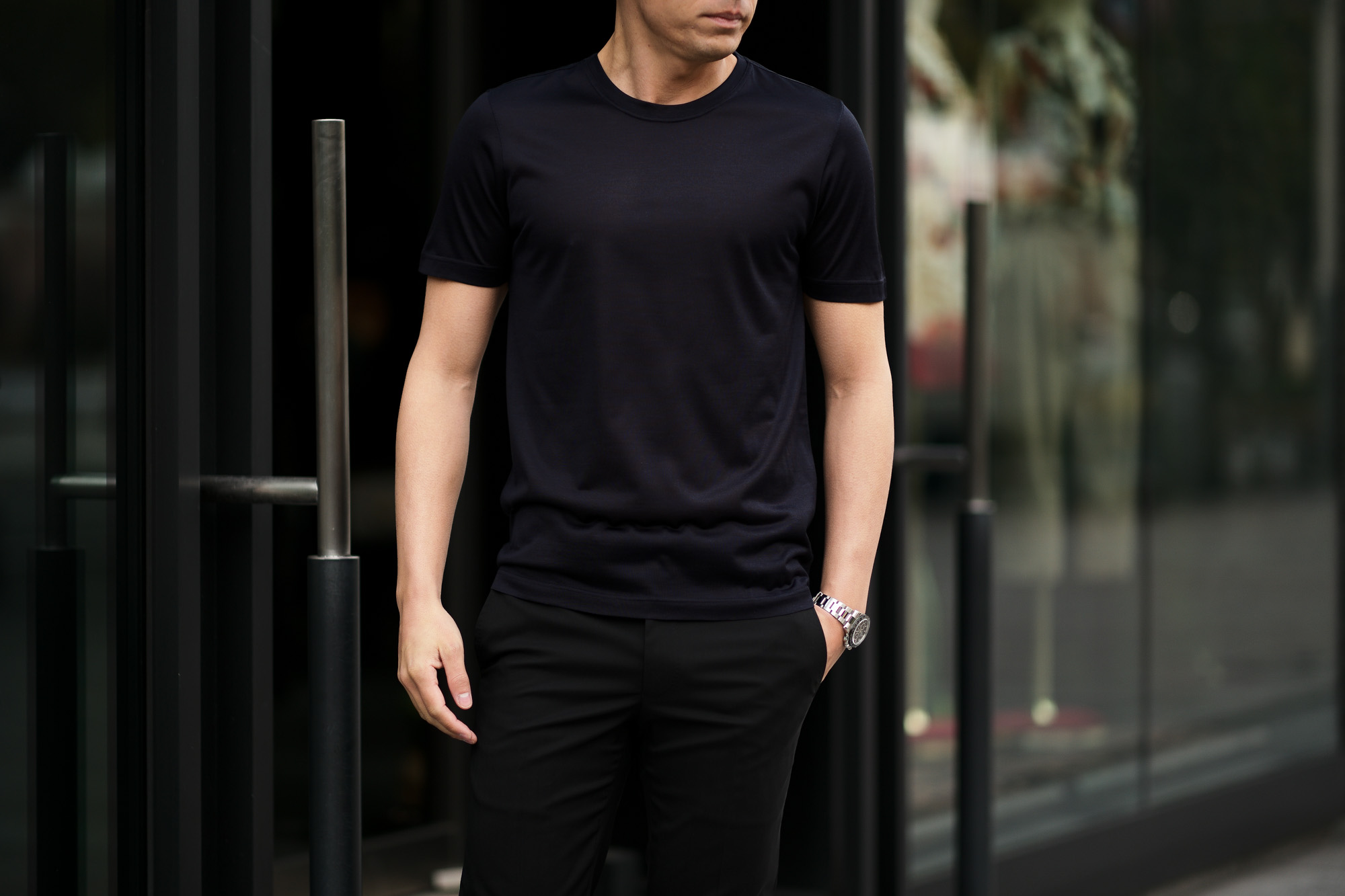 Gran Sasso (グランサッソ) Silk T-shirt (シルク Tシャツ) SETA (シルク 100%) ショートスリーブ シルク Tシャツ NAVY (ネイビー・308) made in italy (イタリア製) 2020 春夏新作   愛知 名古屋 altoediritto アルトエデリット