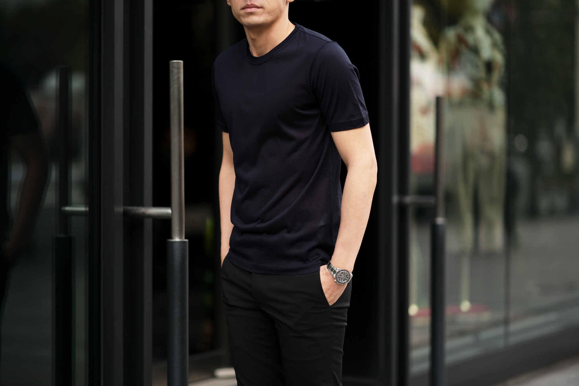 Gran Sasso (グランサッソ) Silk T-shirt (シルク Tシャツ) SETA (シルク 100%) ショートスリーブ シルク Tシャツ NAVY (ネイビー・308) made in italy (イタリア製) 2020 春夏新作   愛知 名古屋 altoediritto アルトエデリット