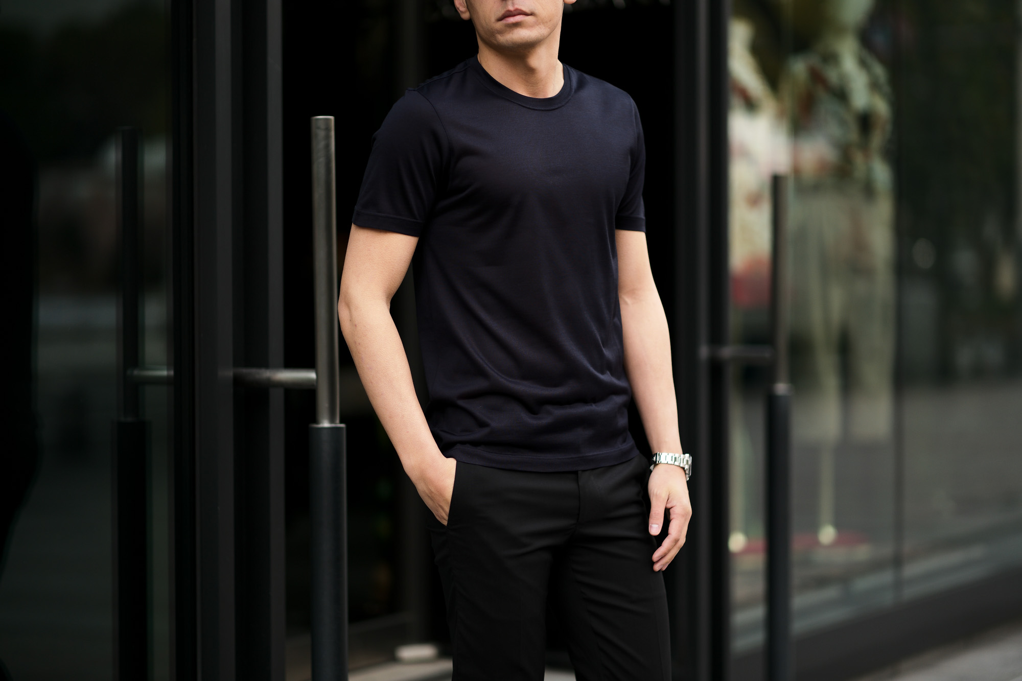 Gran Sasso (グランサッソ) Silk T-shirt (シルク Tシャツ) SETA (シルク 100%) ショートスリーブ シルク Tシャツ NAVY (ネイビー・308) made in italy (イタリア製) 2020 春夏新作   愛知 名古屋 altoediritto アルトエデリット