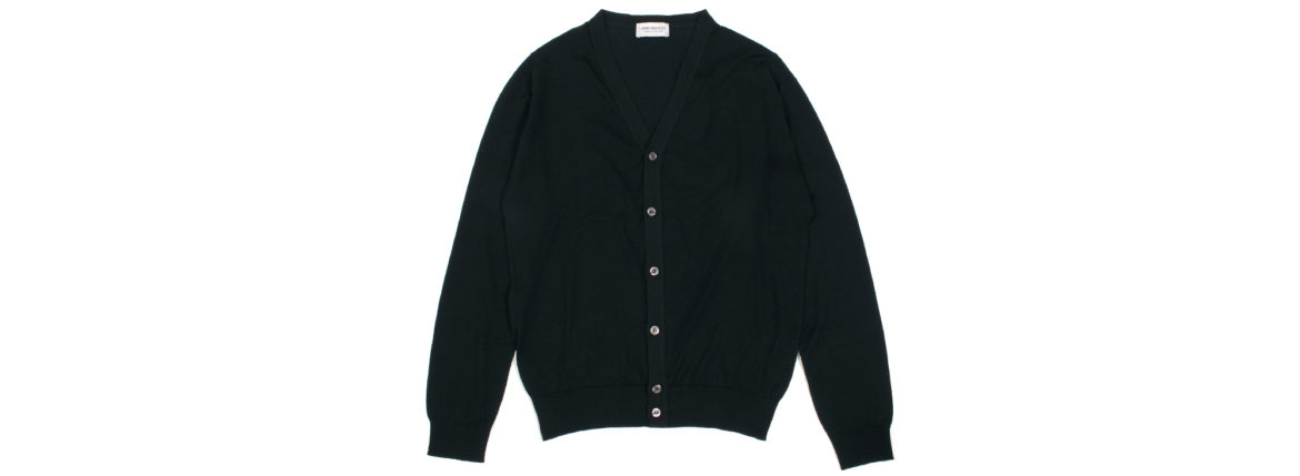 JOHN SMEDLEY(ジョンスメドレー) MODENA (モデナ) SEA ISLAND COTTON (シーアイランドコットン) コットンニット Vネック カーディガン BLACK (ブラック) Made in England (イギリス製) 2020 春夏新作 【入荷しました】【フリー分発売開始】のイメージ