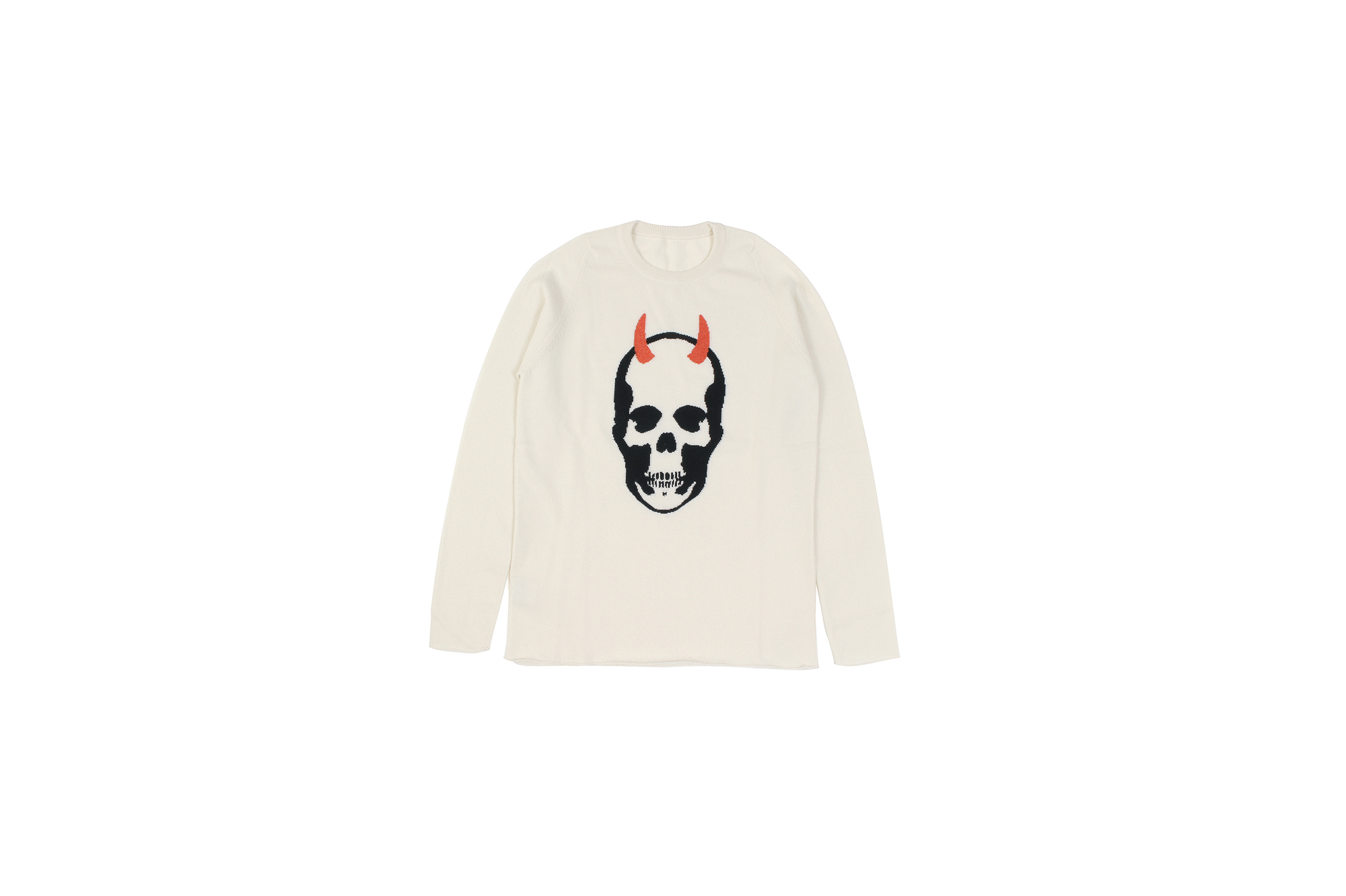 lucien pellat-finet(ルシアン ペラフィネ) Horn Skull Cashmere Sweater (ホーン スカル カシミア セーター) インターシャ カシミア スカル セーター NIVEOUS × BLACK (ホワイト × ブラック) made in scotland (スコットランド製) 2020 春夏新作 愛知 名古屋 altoediritto アルトエデリット