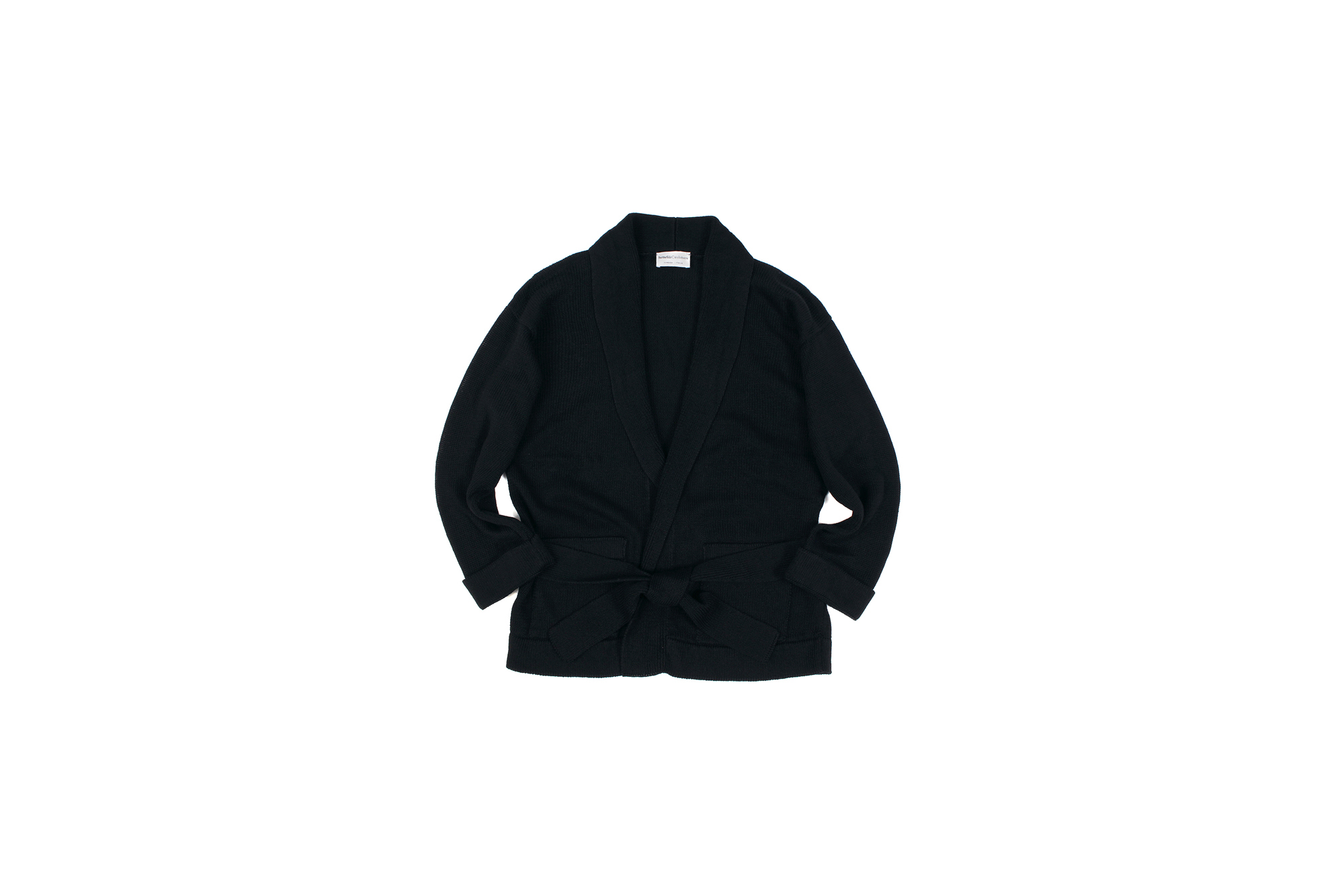 Settefili Cashmere (セッテフィーリ カシミア) Belted Shawl Collar Cardigan (ベルテッド ショールカラー カーディガン) リネンコットン ニット カーディガン BLACK (ブラック・MA12) made in italy (イタリア製)  2020 春夏新作 愛知 名古屋 altoediritto アルトエデリット