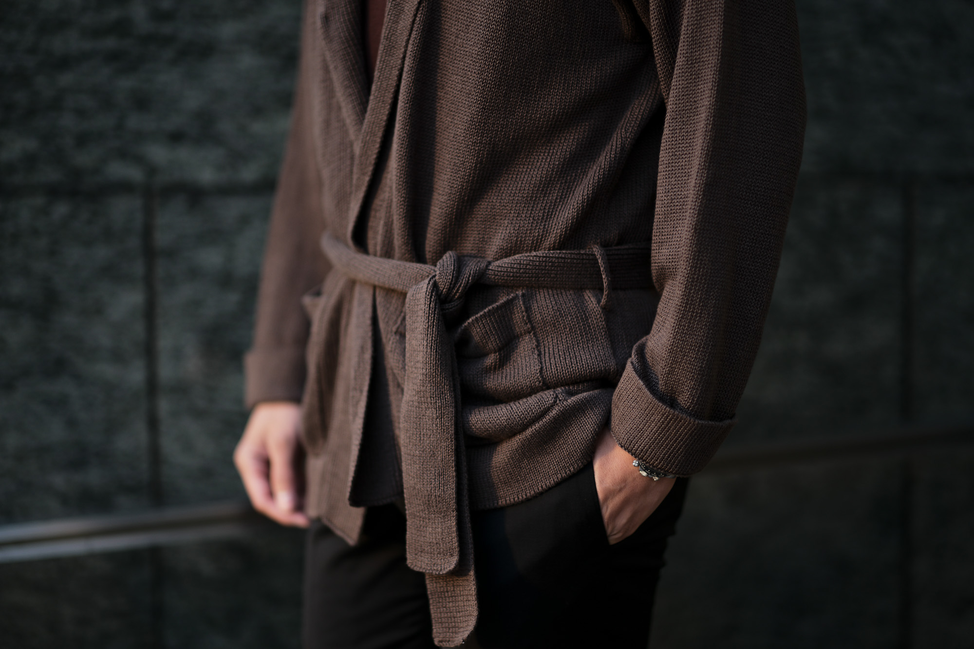 Settefili Cashmere(セッテフィーリ カシミア) Belted Shawl Collar Cardigan (ベルテッド ショールカラー カーディガン) リネンコットン ニット カーディガン BROWN (ブラウン・MA20) made in italy (イタリア製) 2020 春夏新作 愛知 名古屋 altoediritto アルトエデリット