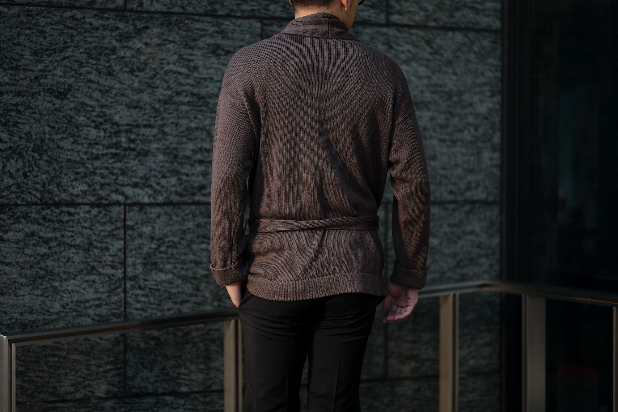 Settefili Cashmere(セッテフィーリ カシミア) Belted Shawl Collar Cardigan (ベルテッド ショールカラー カーディガン) リネンコットン ニット カーディガン BROWN (ブラウン・MA20) made in italy (イタリア製) 2020 春夏新作 愛知 名古屋 altoediritto アルトエデリット