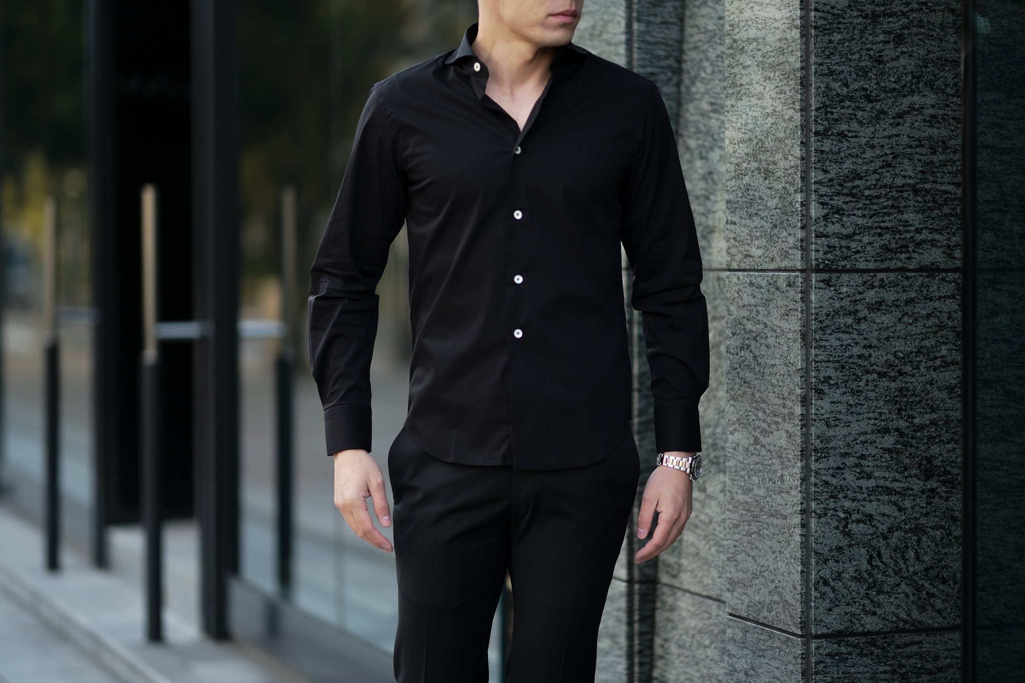 cuervo bopoha(クエルボ ヴァローナ) Sartoria Collection (サルトリア コレクション) Pier(ピエル) STRETCH COTTON ストレッチコットン シャツ BLACK (ブラック) MADE IN ITALY (イタリア製) 2020 春夏新作 イタリアシャツ 愛知 名古屋 altoediritto アルトエデリット