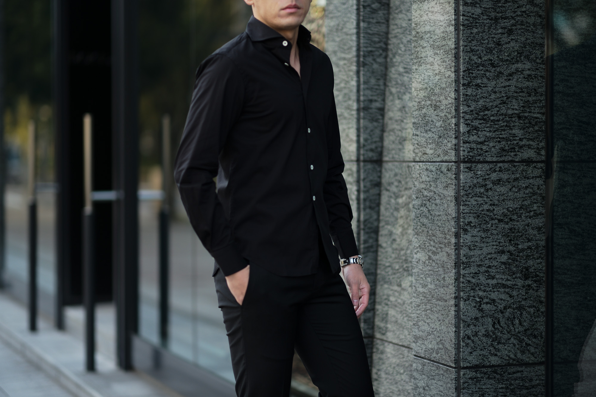 cuervo bopoha(クエルボ ヴァローナ) Sartoria Collection (サルトリア コレクション) Pier(ピエル) STRETCH COTTON ストレッチコットン シャツ BLACK (ブラック) MADE IN ITALY (イタリア製) 2020 春夏新作 イタリアシャツ 愛知 名古屋 altoediritto アルトエデリット