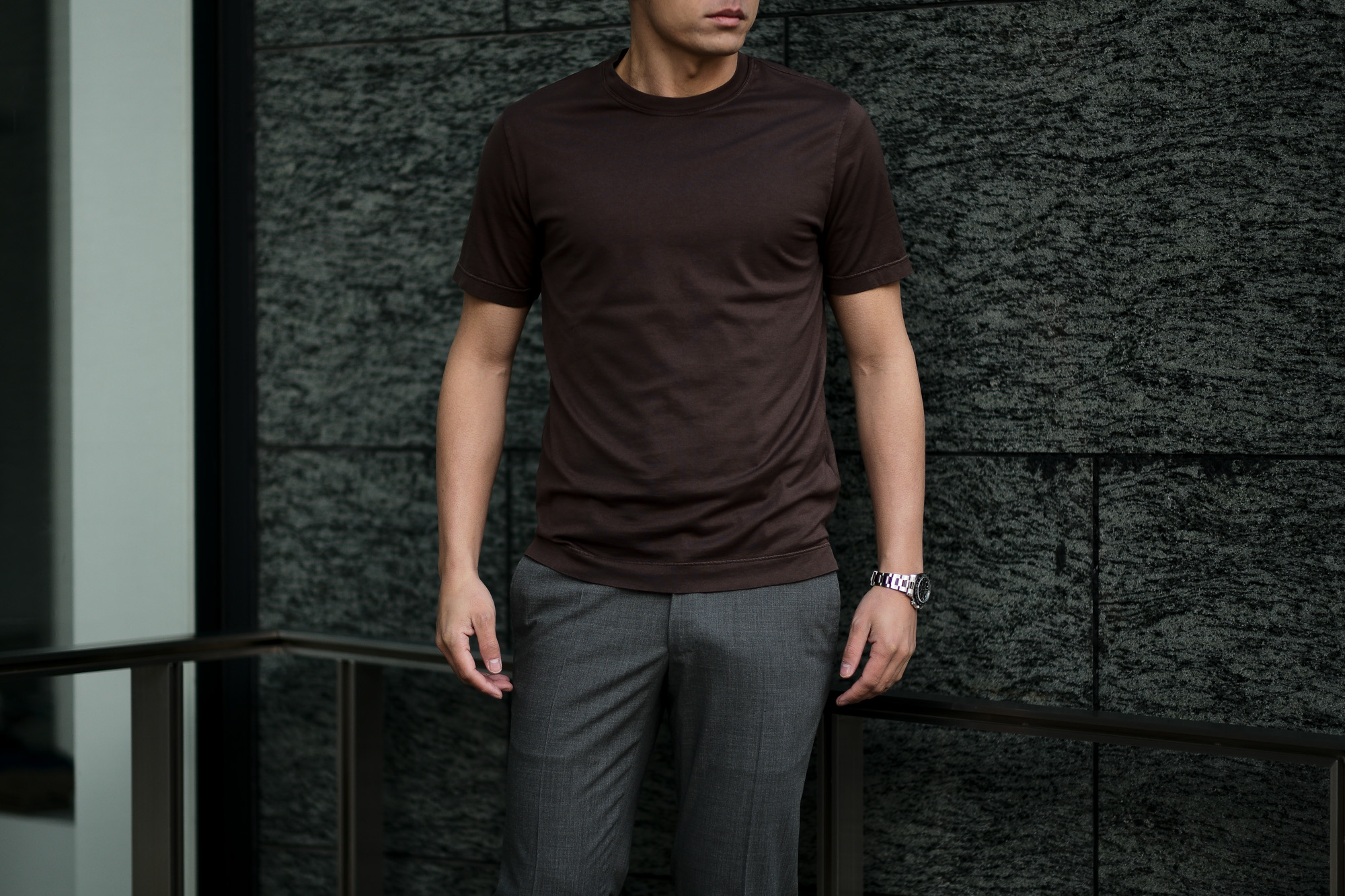 FEDELI(フェデーリ) Crew Neck T-shirt (クルーネック Tシャツ) ギザコットン Tシャツ BROWN (ブラウン・811) made in italy (イタリア製) 2020 春夏新作 愛知 名古屋 altoediritto アルトエデリット TEE