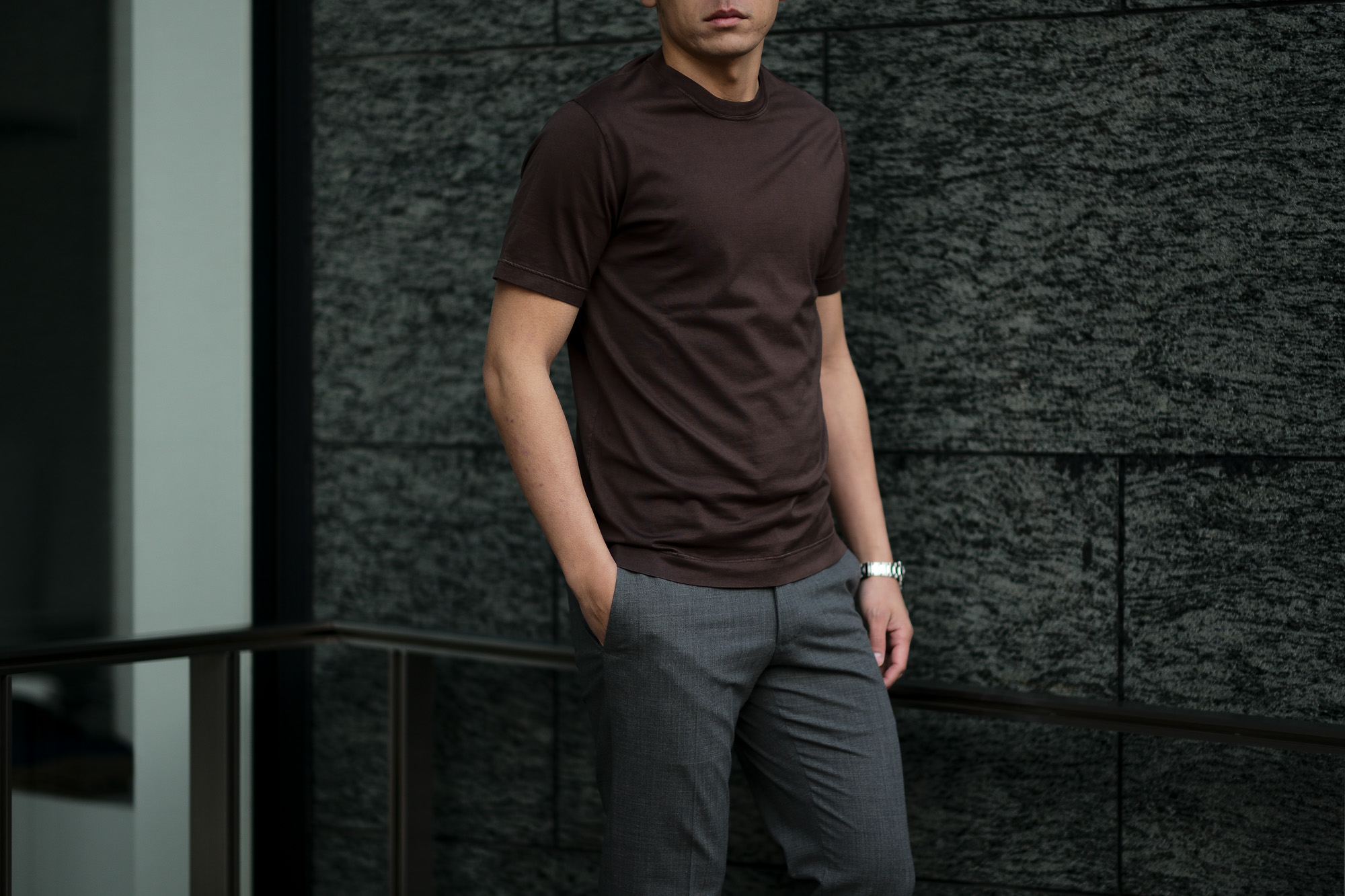 FEDELI(フェデーリ) Crew Neck T-shirt (クルーネック Tシャツ) ギザコットン Tシャツ BROWN (ブラウン・811) made in italy (イタリア製) 2020 春夏新作 愛知 名古屋 altoediritto アルトエデリット TEE