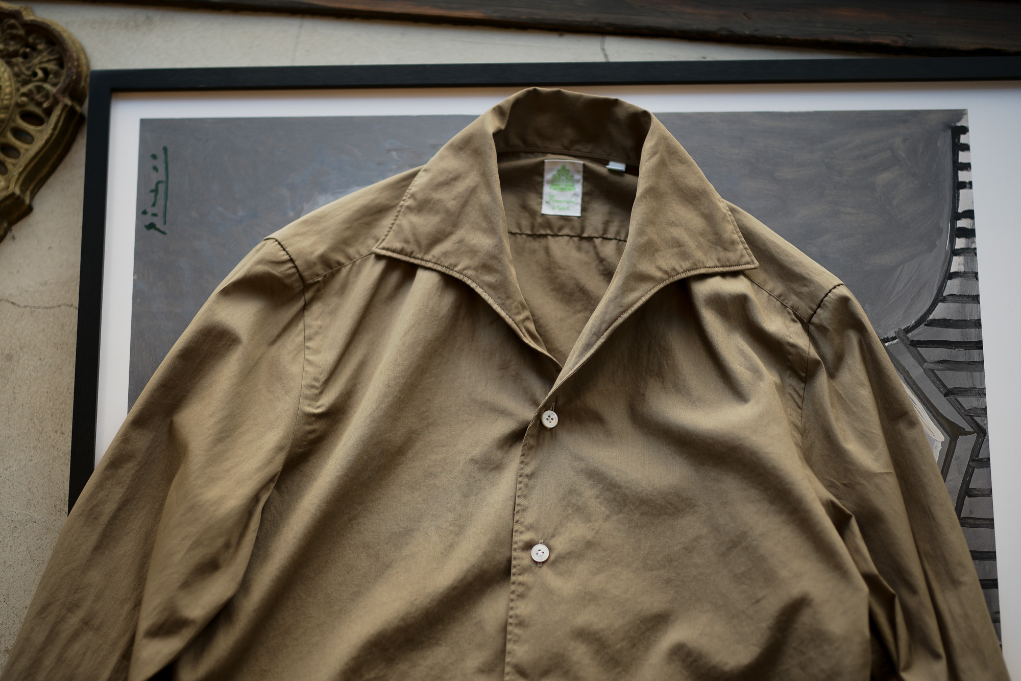 Finamore (フィナモレ) SEUL ITALIAN COLOR COTTON POPLIN SHIRTS コットンポプリン ワンピースカラー シャツ BEIGE (ベージュ・39) made in italy (イタリア製) 2020 春夏新作 愛知 名古屋 altoediritto アルトエデリット