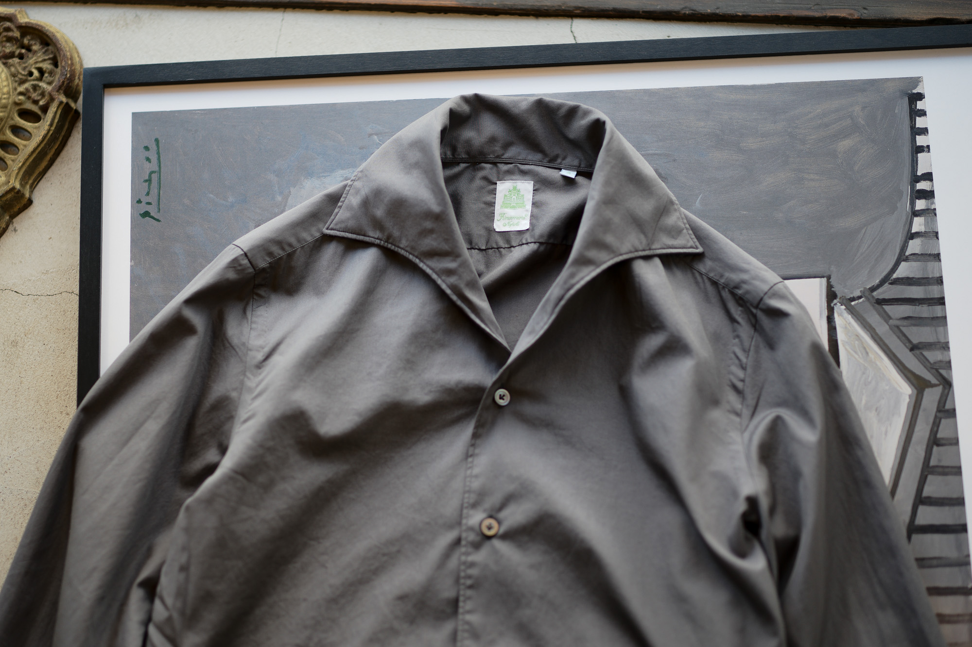 Finamore (フィナモレ) SEUL ITALIAN COLOR COTTON POPLIN SHIRTS コットンポプリン ワンピースカラー シャツ GRAY (グレー・42) made in italy (イタリア製) 2020 春夏新作 愛知 名古屋 altoediritto アルトエデリット