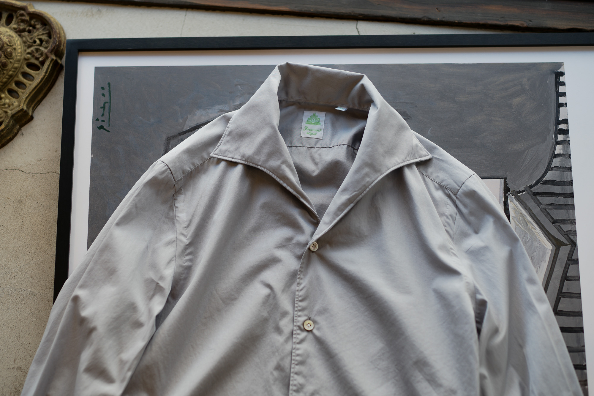 Finamore (フィナモレ) SEUL ITALIAN COLOR COTTON POPLIN SHIRTS コットンポプリン ワンピースカラー シャツ LIGHT GRAY (ライトグレー・41) made in italy (イタリア製) 2020 春夏新作 愛知 名古屋 altoediritto アルトエデリット