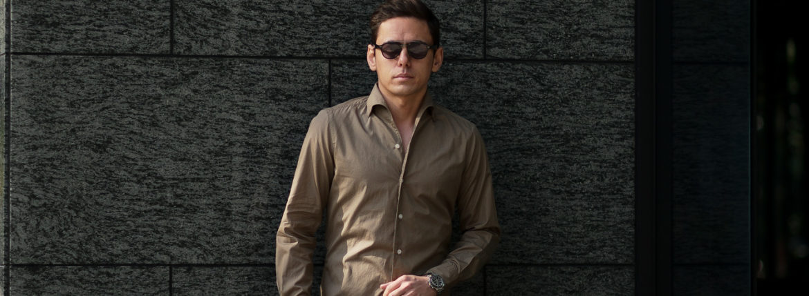 Finamore (フィナモレ) SEUL ITALIAN COLOR COTTON POPLIN SHIRTS コットンポプリン ワンピースカラー シャツ BEIGE (ベージュ・39) made in italy (イタリア製) 2020 春夏新作 愛知 名古屋 altoediritto アルトエデリット