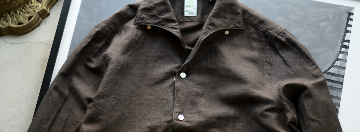 Finamore (フィナモレ) SEUL ITALIAN COLOR COTTON LINEN SHIRTS コットンリネン ワンピースカラー シャツ BROWN (ブラウン・10) made in italy (イタリア製) 2020 春夏新作 【新色入荷しました】【フリー分発売開始】 愛知 名古屋 altoediritto アルトエデリット