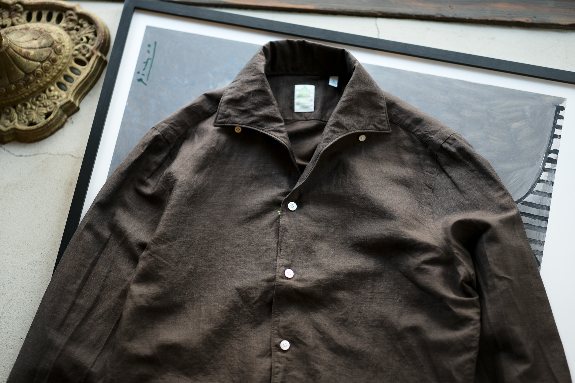 Finamore (フィナモレ) SEUL ITALIAN COLOR COTTON LINEN SHIRTS コットンリネン ワンピースカラー シャツ BROWN (ブラウン・10) made in italy (イタリア製) 2020 春夏新作 【新色入荷しました】【フリー分発売開始】 愛知 名古屋 altoediritto アルトエデリット