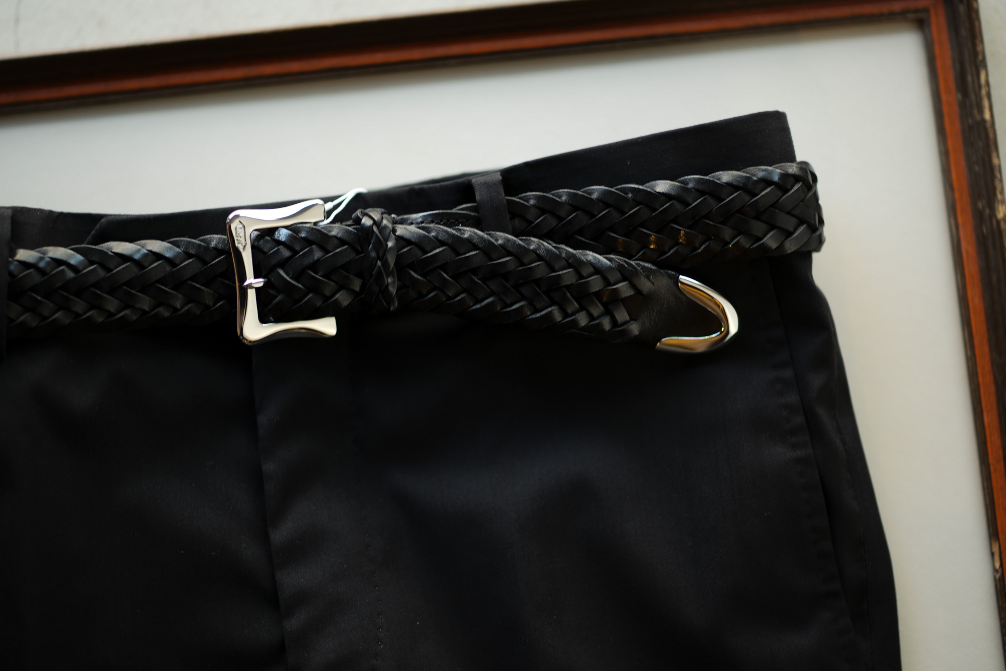 J&M DAVIDSON (ジェイアンドエムデヴィッドソン) 57301SP ENVELOPE BUCKLE TIP END PLAITED BELT 30MM (エンベロープバックルチップエンドプレーテッドベルト 30mm) COWHIDE LEATHER (カウハイドレザー) プンターレ メッシュベルト BLACK (ブラック・999) Made in spain (スペイン製) 2020 春夏新作 jandmdavidson 愛知 名古屋 altoediritto アルトエデリット レザーベルト